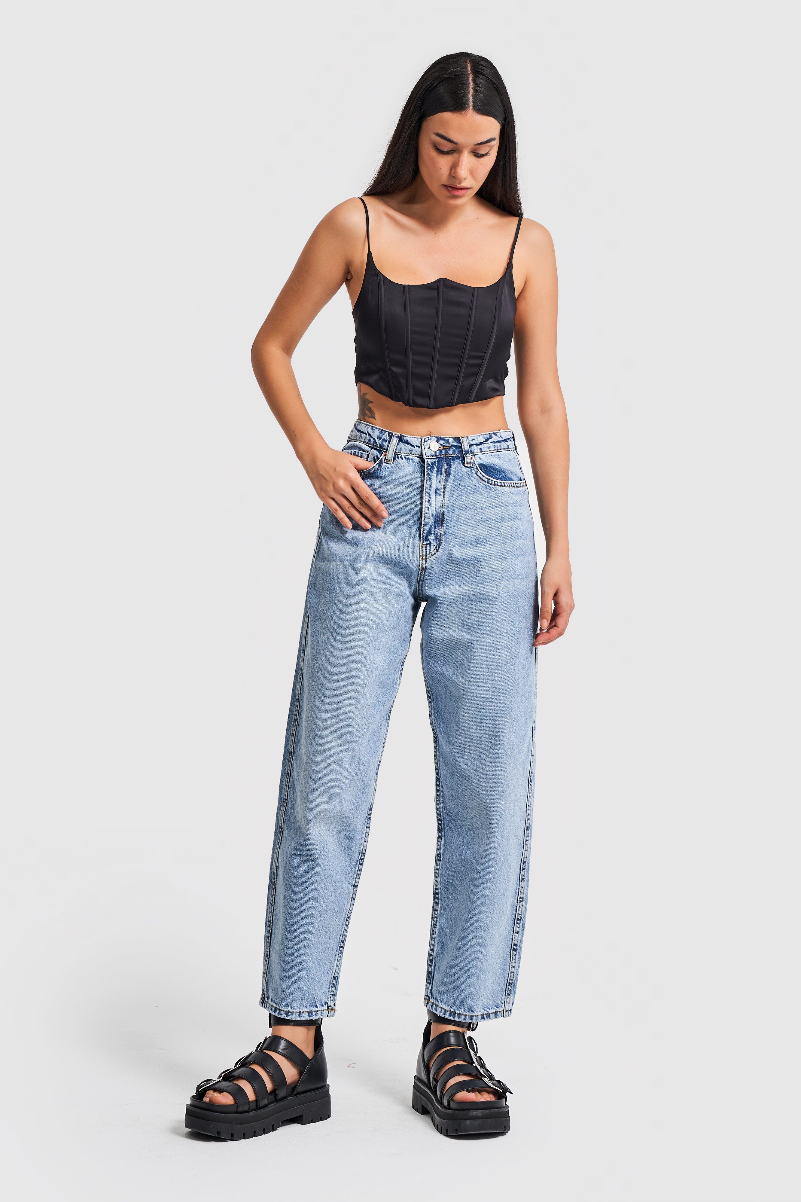 Women's Snow Jeans Color Relax Fit Mom Cut Denim Trousers