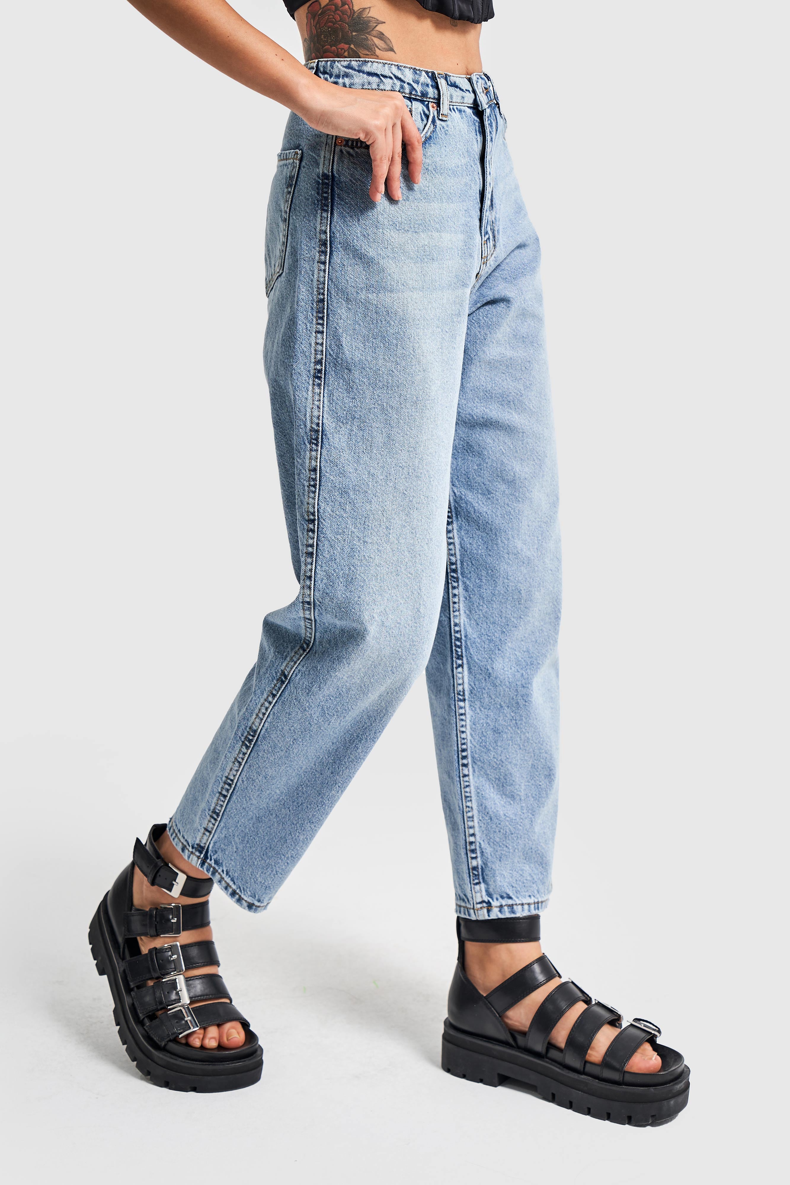 Women's Snow Jeans Color Relax Fit Mom Cut Denim Trousers