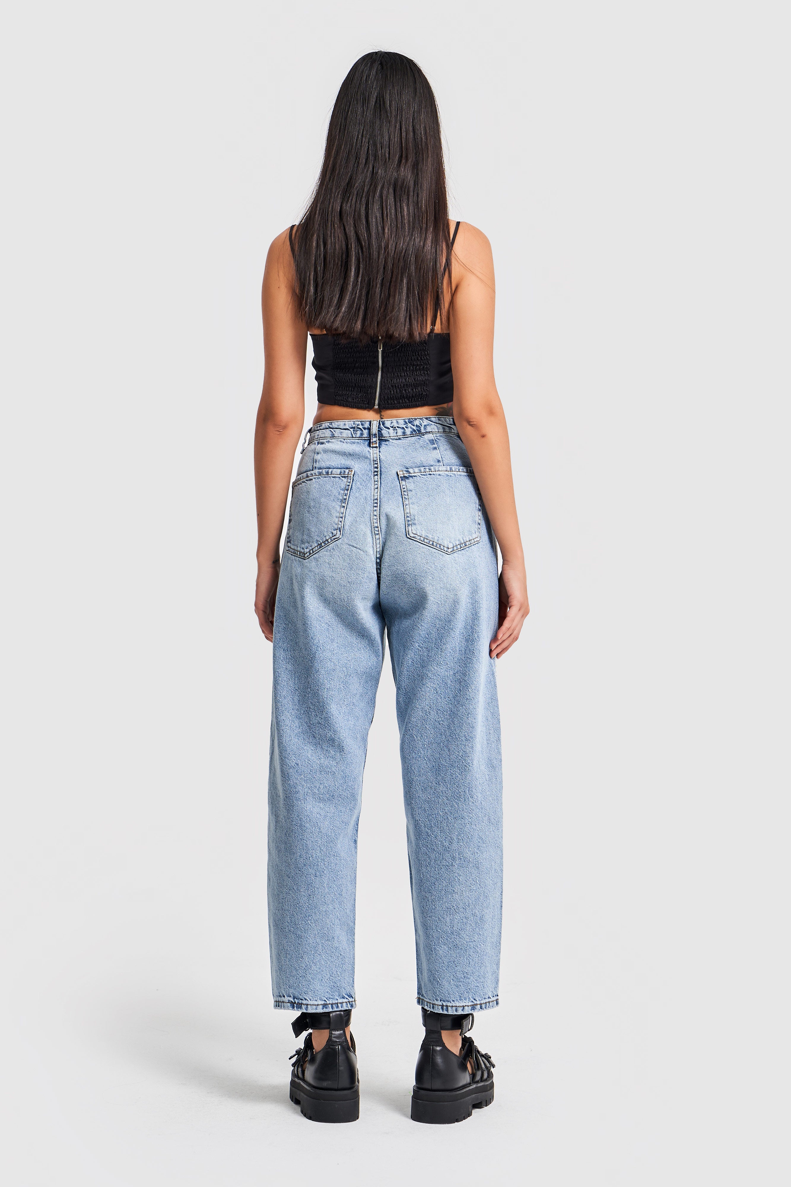 Women's Snow Jeans Color Relax Fit Mom Cut Denim Trousers