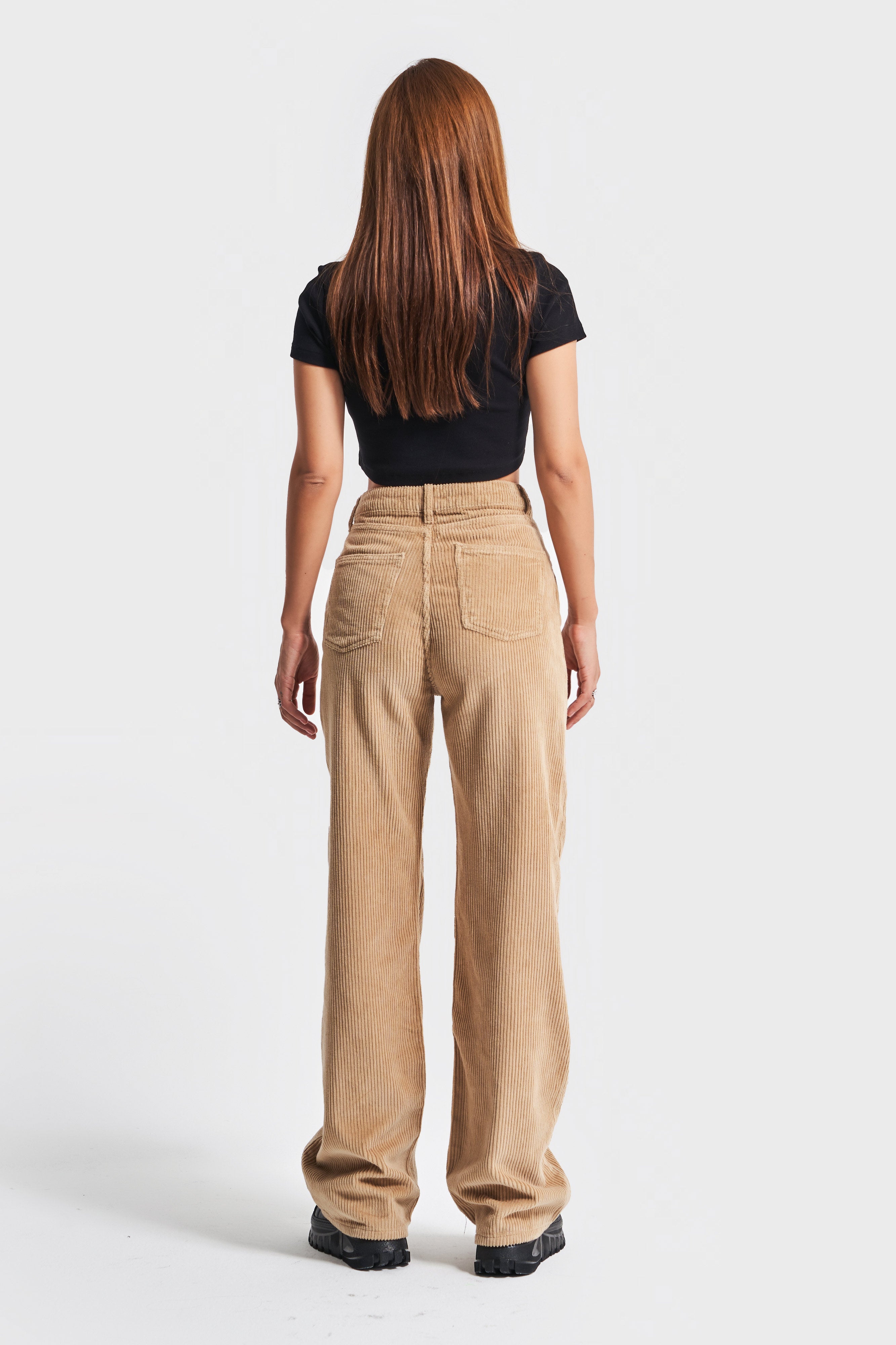 Women's Milky Coffee Color 26w459 Thick Corduroy Fabric Trousers