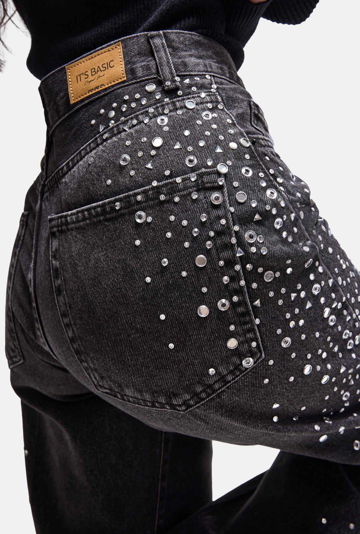 Kadın T-2w6-1 Loose Fit Parlak Taş Özel Tasarım Denim Jean