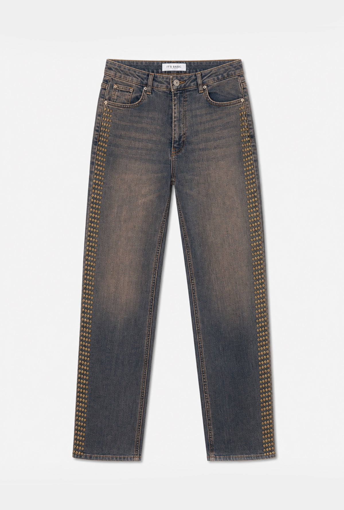 Kadın T-2w6-10 Straight Fit Esnek Kumaş Yapıştırma Taş Detaylı Tasarım Denim Jean