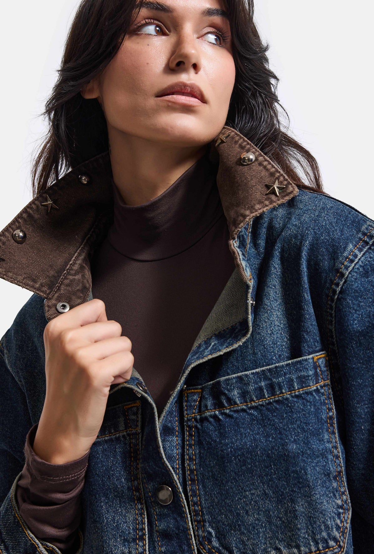 Kadın T-2w6-8 Kemer Boy Aksesuar Detaylı Tasarım Denim Ceket