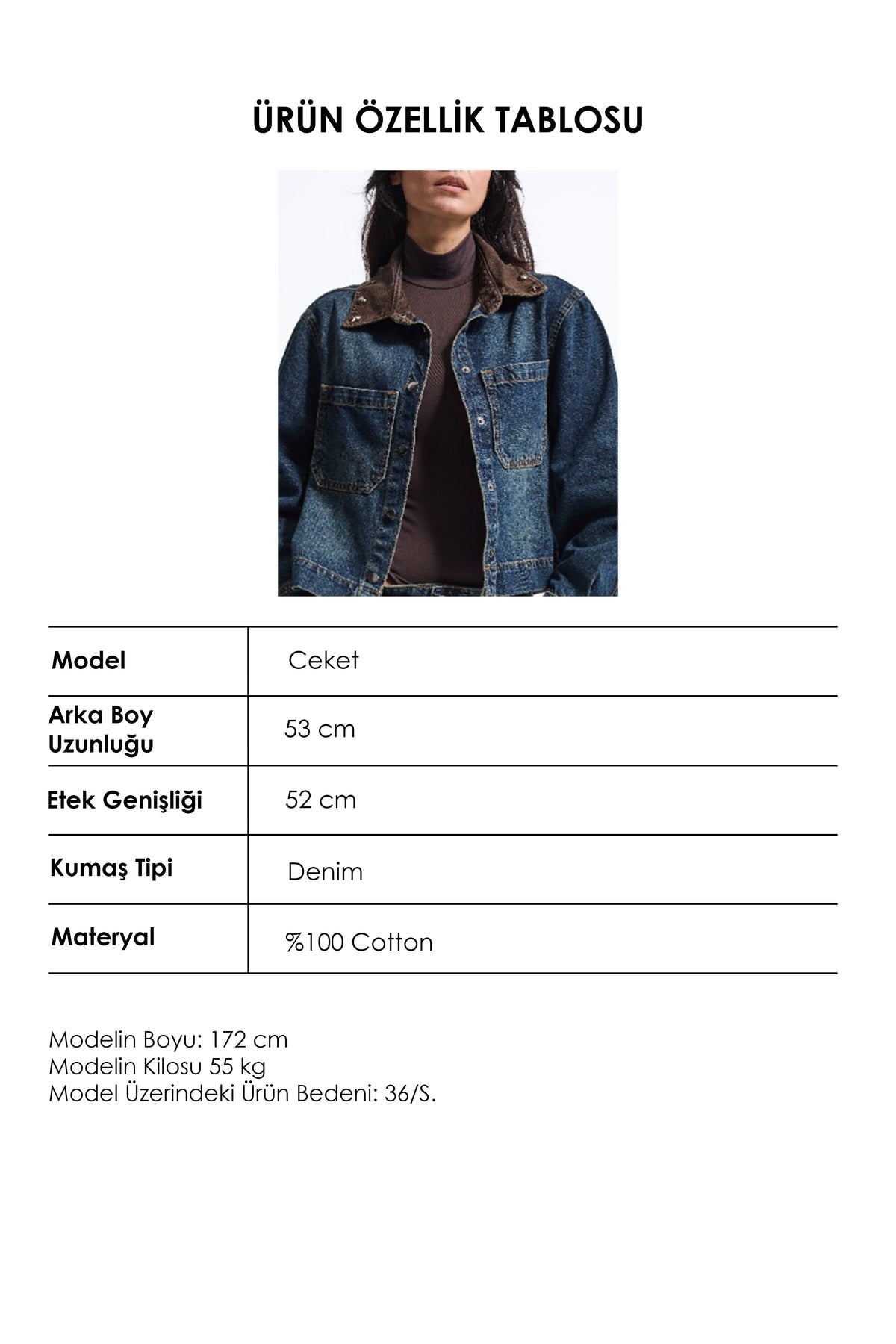 Kadın T-2w6-8 Kemer Boy Aksesuar Detaylı Tasarım Denim Ceket