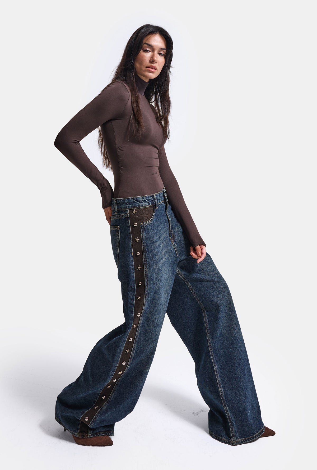 Kadın T-2w6-8 Süper Baggy Aksesuar Detaylı Özel Tasarım Denim Jean