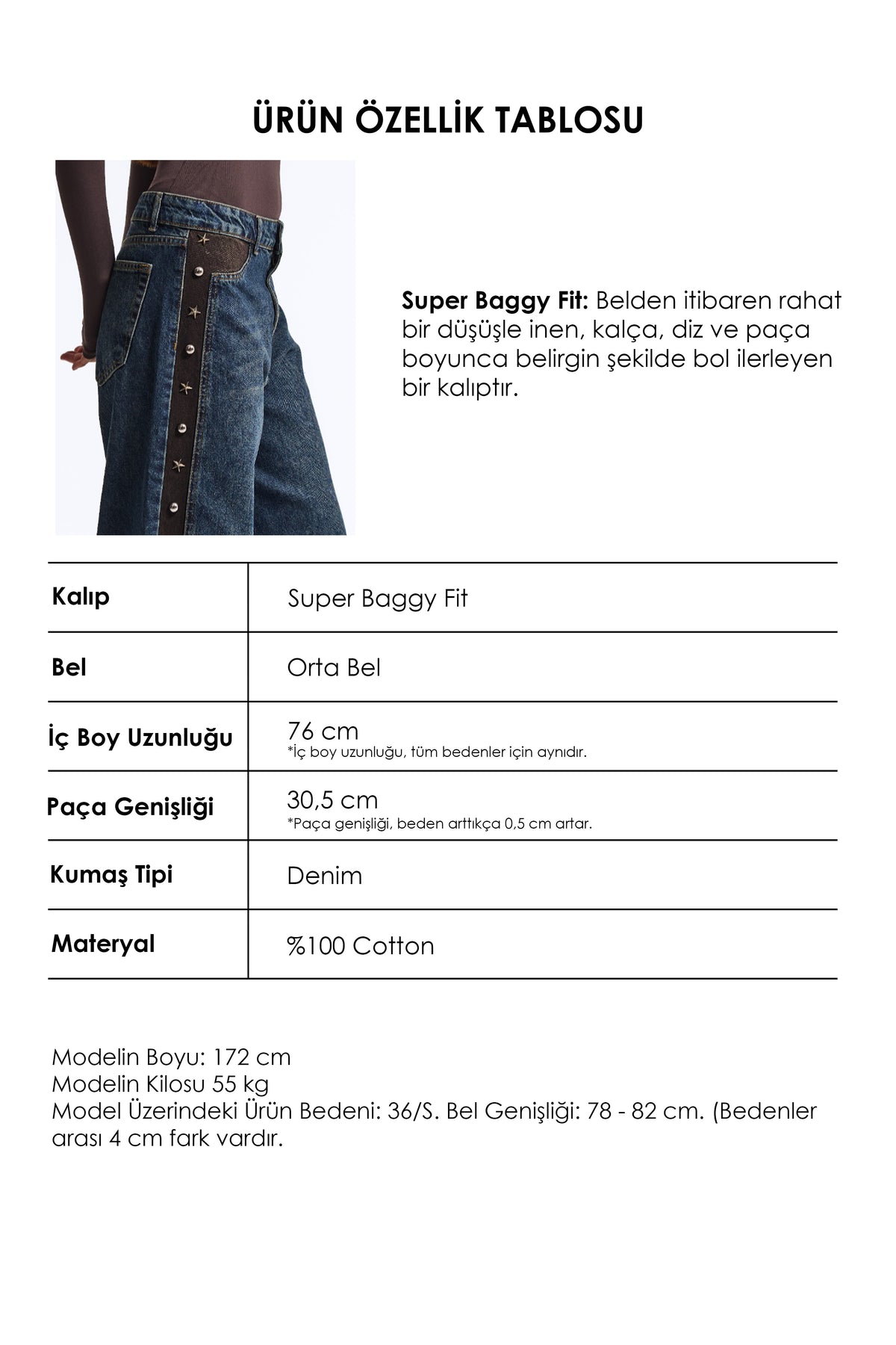 Kadın T-2w6-8 Süper Baggy Aksesuar Detaylı Özel Tasarım Denim Jean