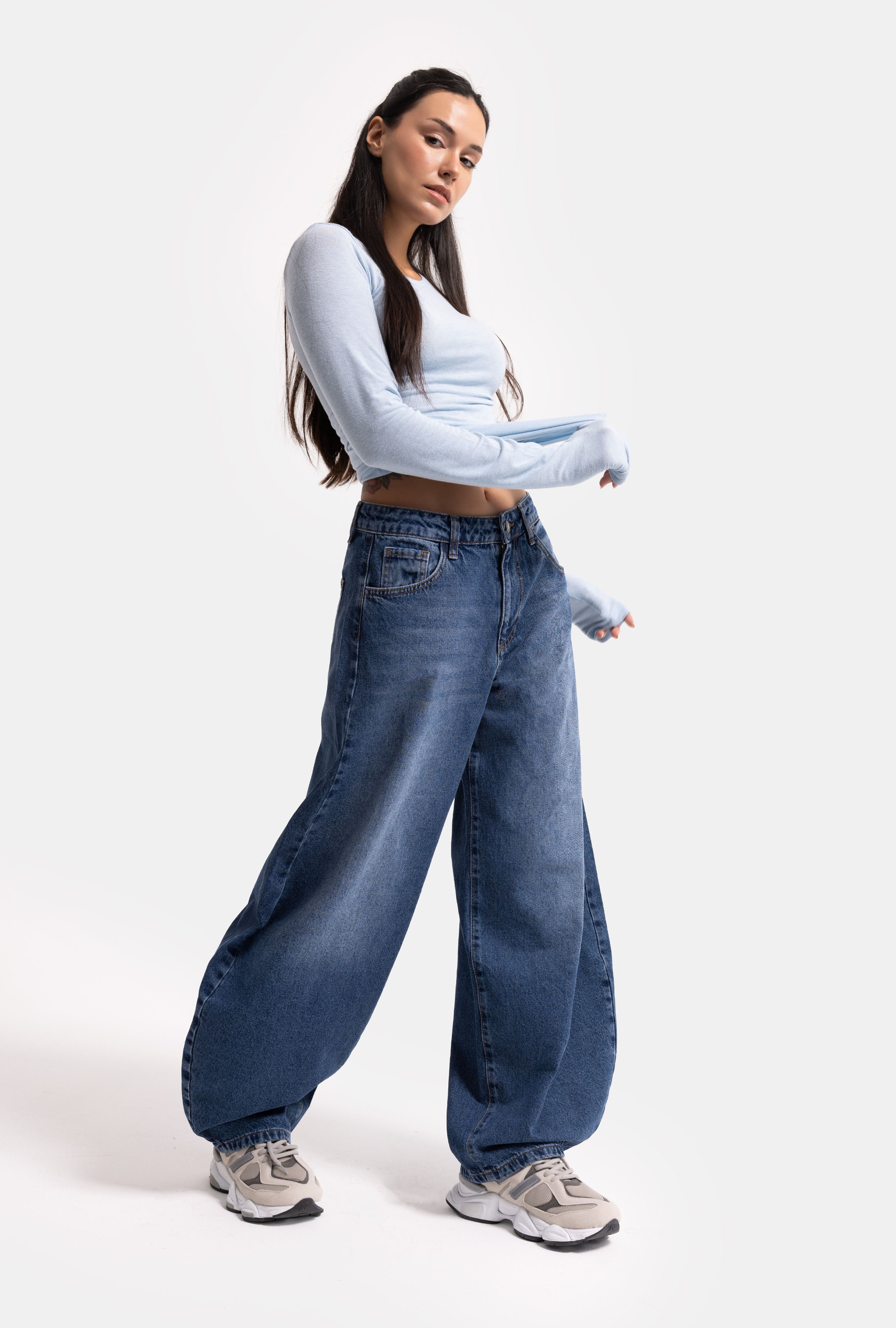 Kadın Koyu Kot 4s6-5 Mega Balon Fit %100 Koton T45 Denim Jean