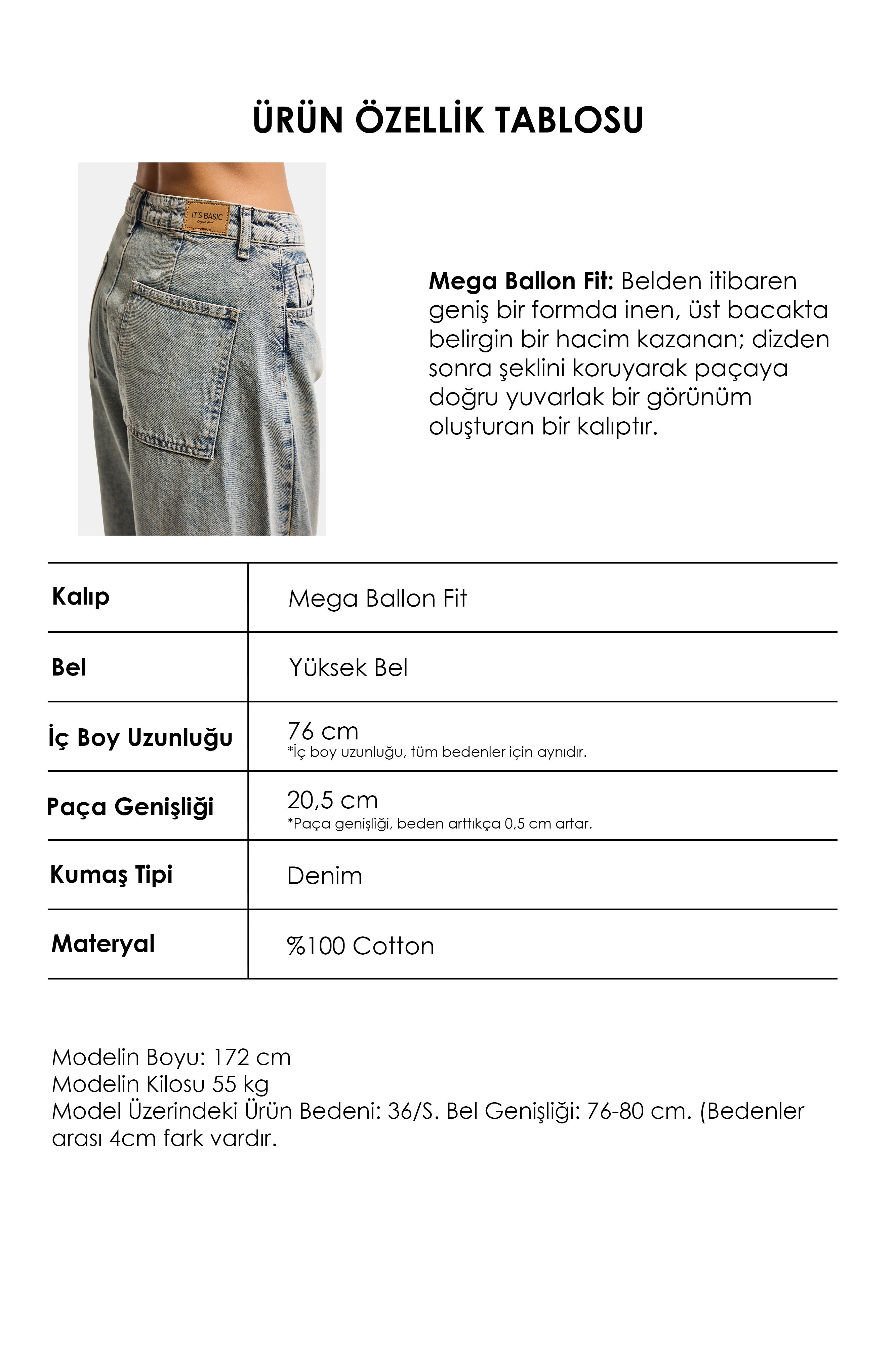 Kadın T.Kot 4s6-67 Mega Balon Fit %100 Koton Denim Jean