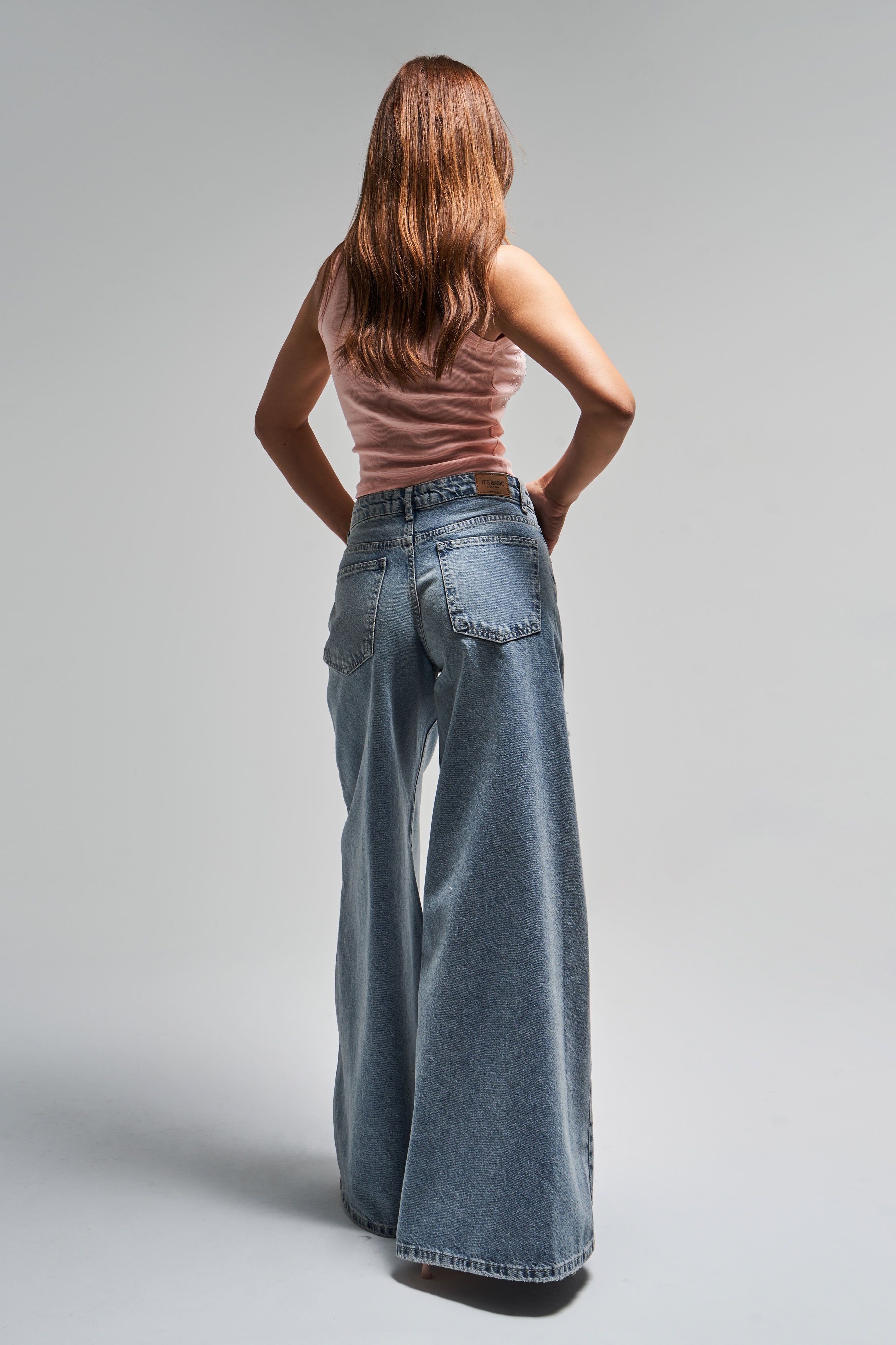 Kadın T.Kot Rengi 10s5-32 Elephant Leg Bol Kesim %100 Koton Yırtık Detaylı Denim Jean