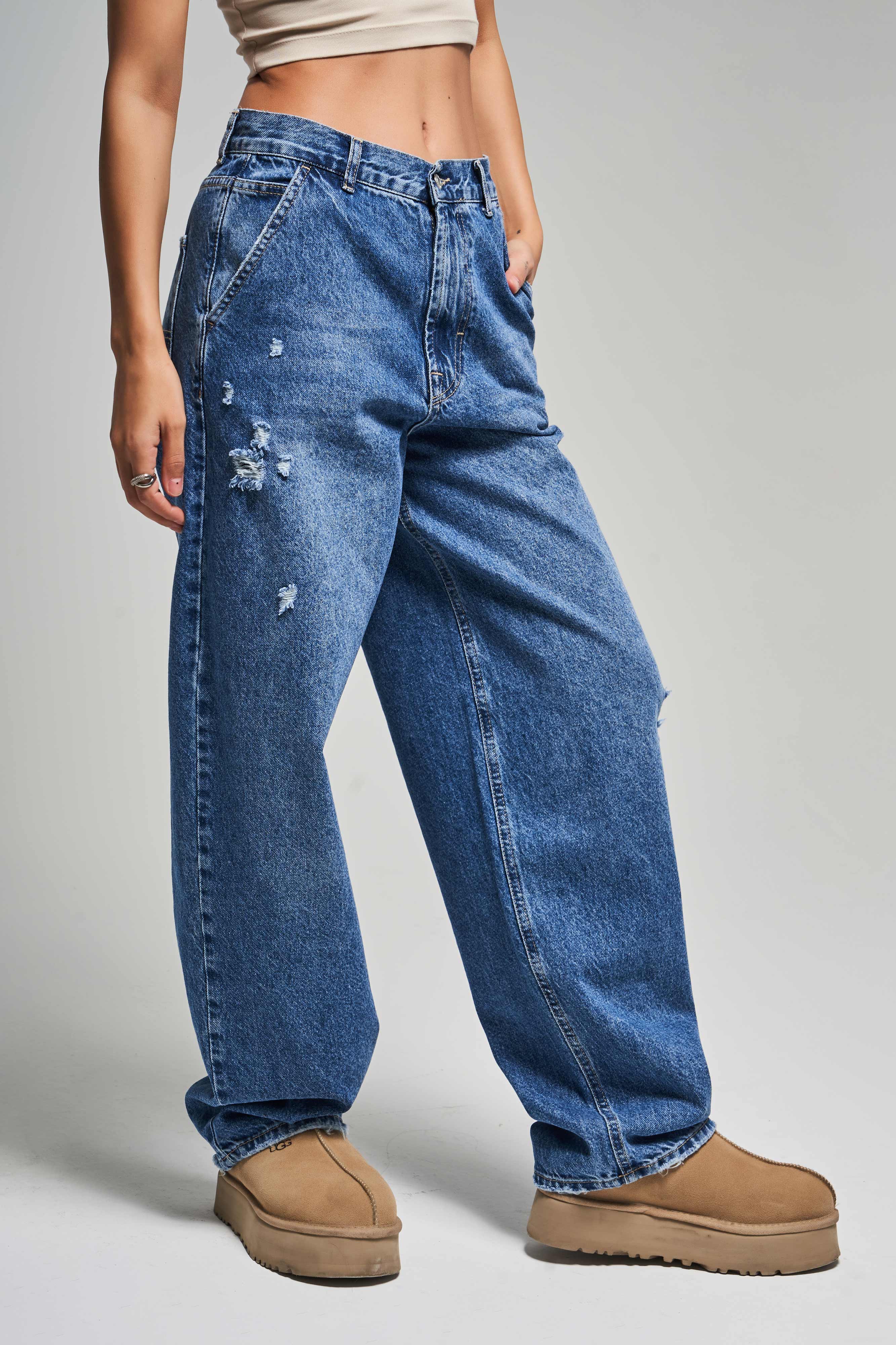 Женские джинсы T.Jeans цвета можжевельника, размер 10S5-4, свободный крой, 100% хлопок, с рваными деталями