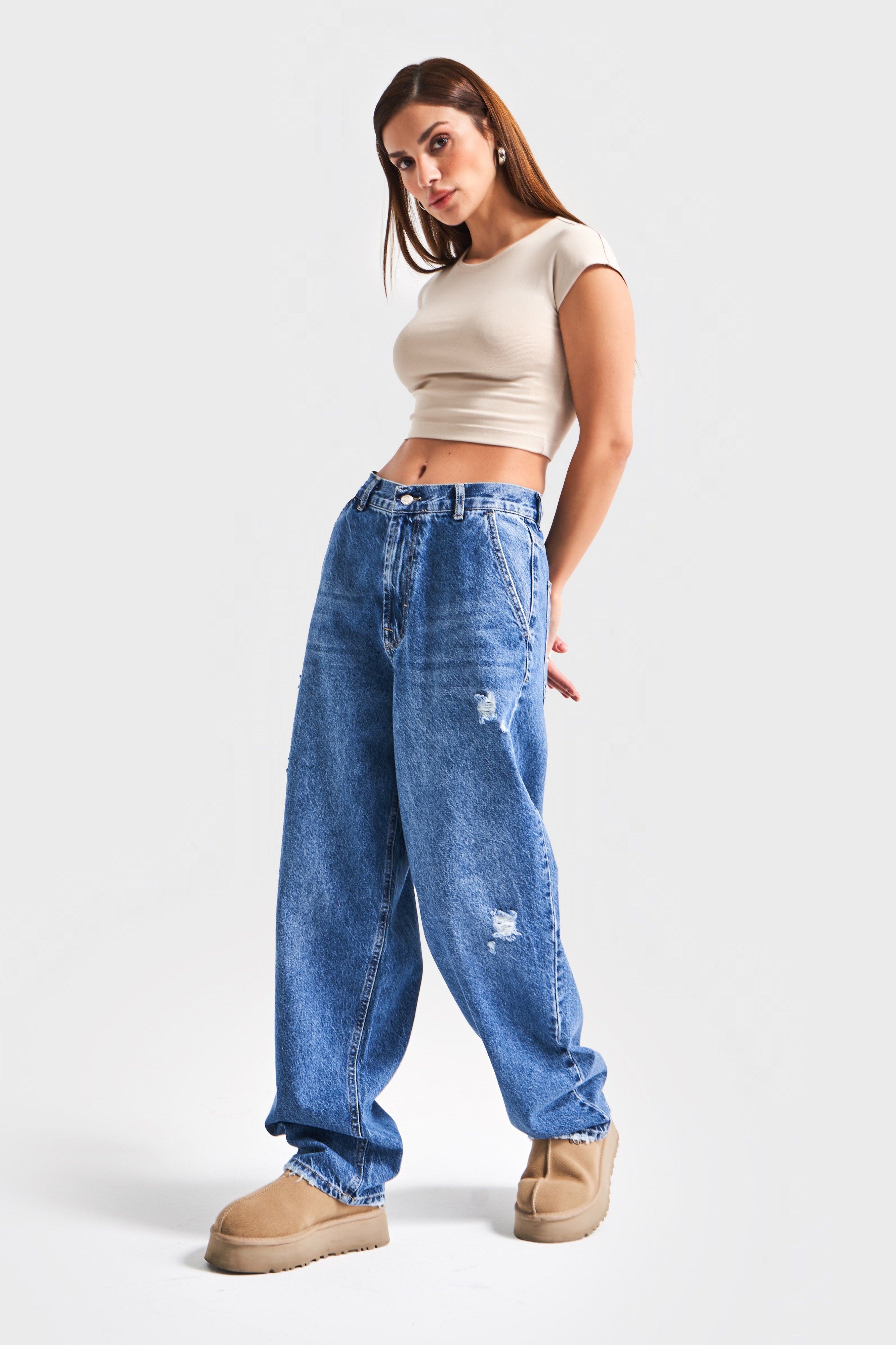 Женские джинсы T.Jeans цвета можжевельника, размер 10S5-4, свободный крой, 100% хлопок, с рваными деталями
