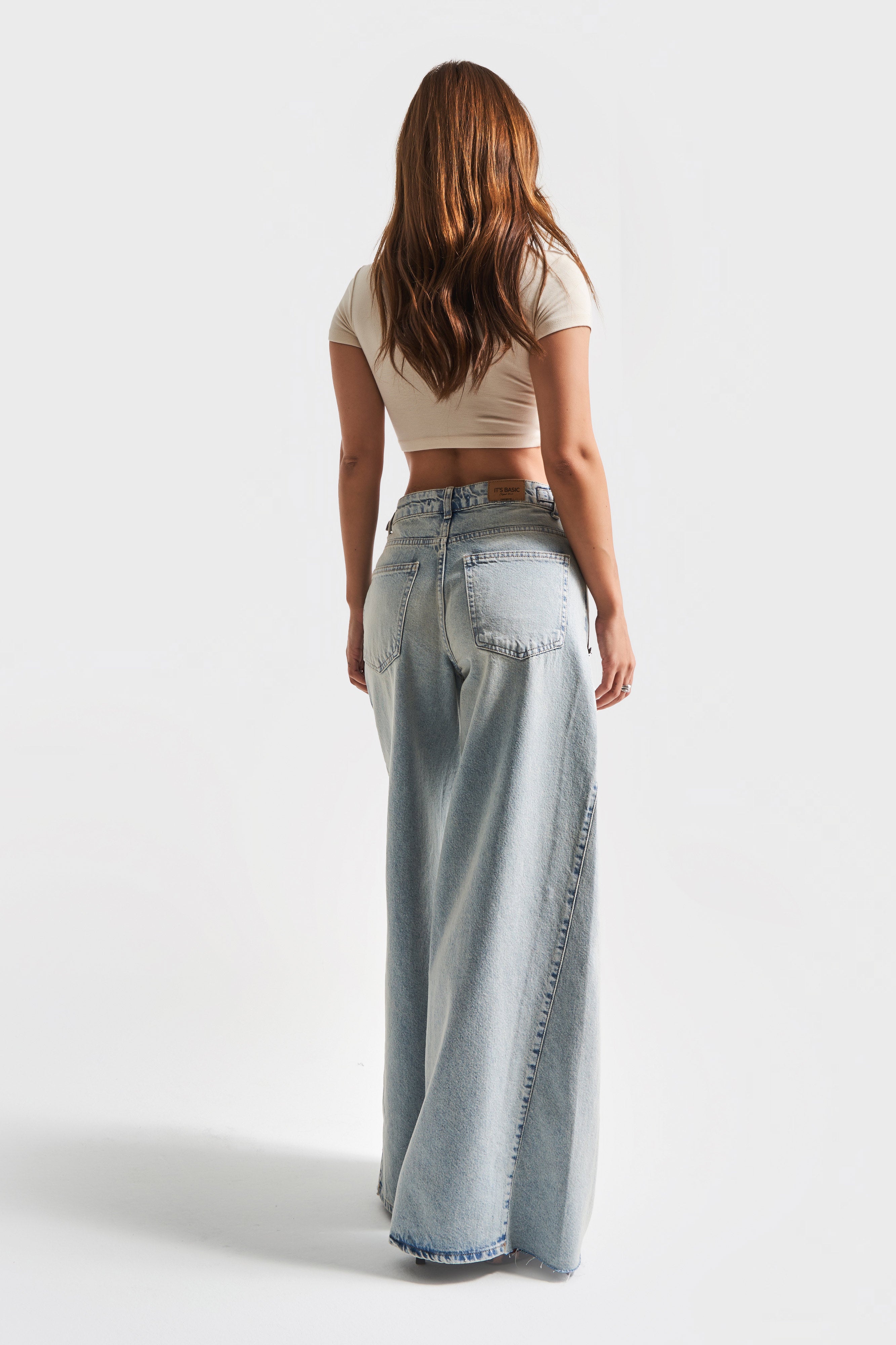 Kadın T.Kot Rengi 10S5-75 Baggy Palazzo Fit %100 Koton Yırtık Detaylı Denim Jean