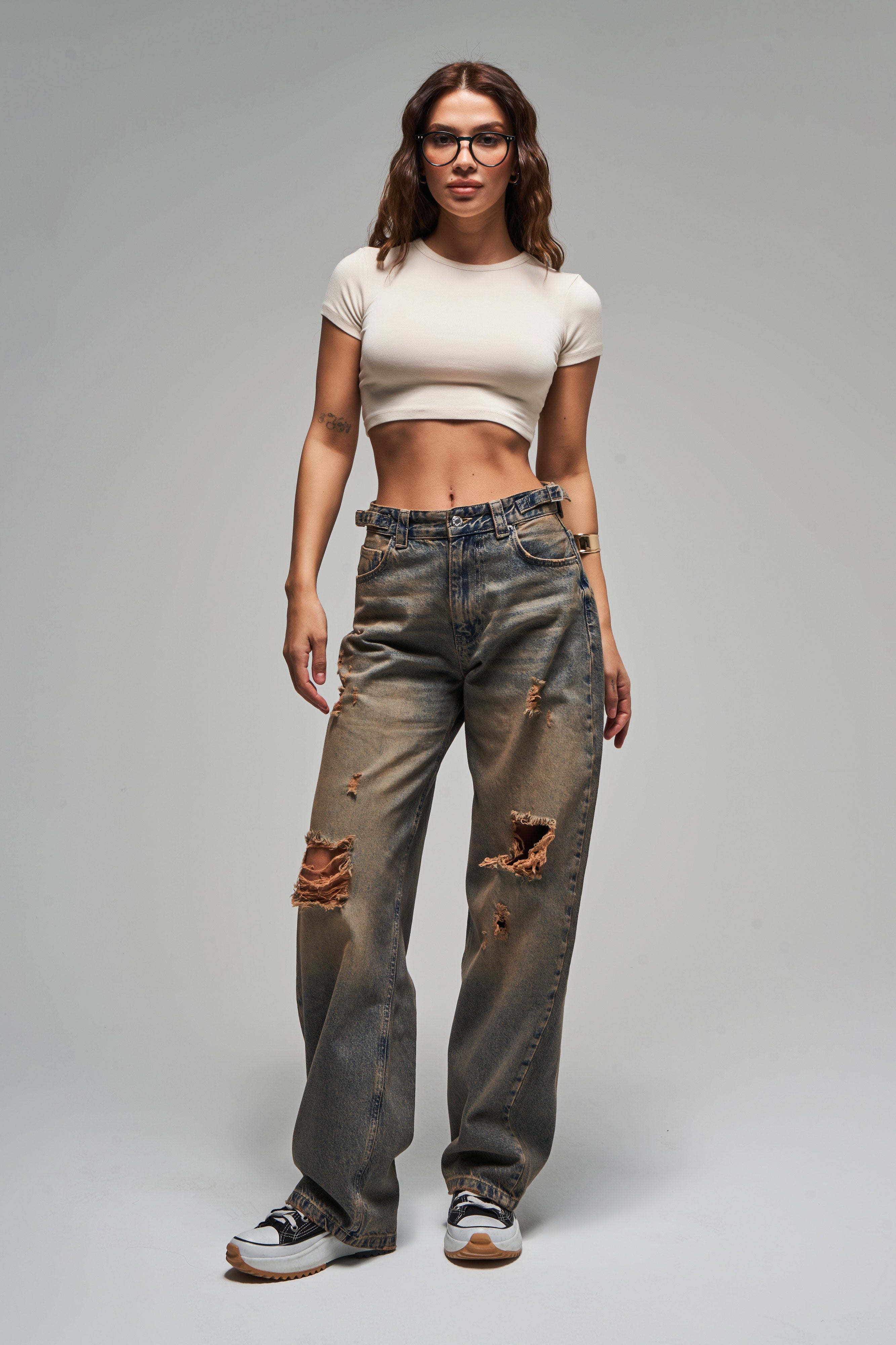 Kadın T.Kot Rengi Lotus 10S5-95 Baggy Fit İç Boy 83cm %100 Koton Orta Bel Denim Jean