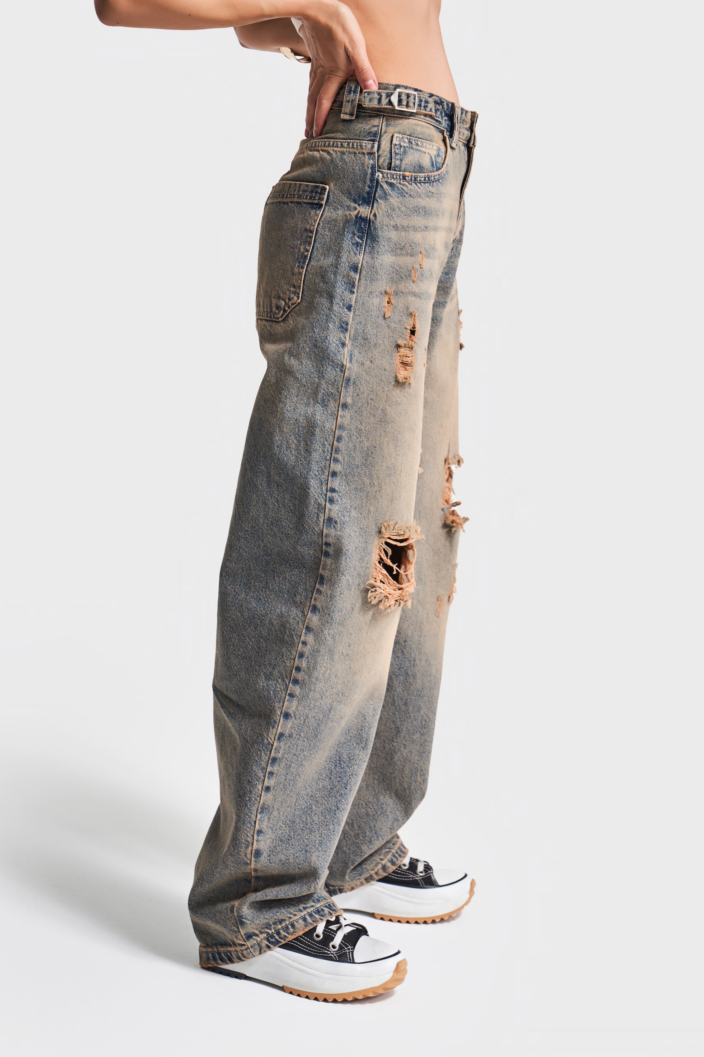 Kadın T.Kot Rengi Lotus 10S5-95 Baggy Fit İç Boy 83cm %100 Koton Orta Bel Denim Jean