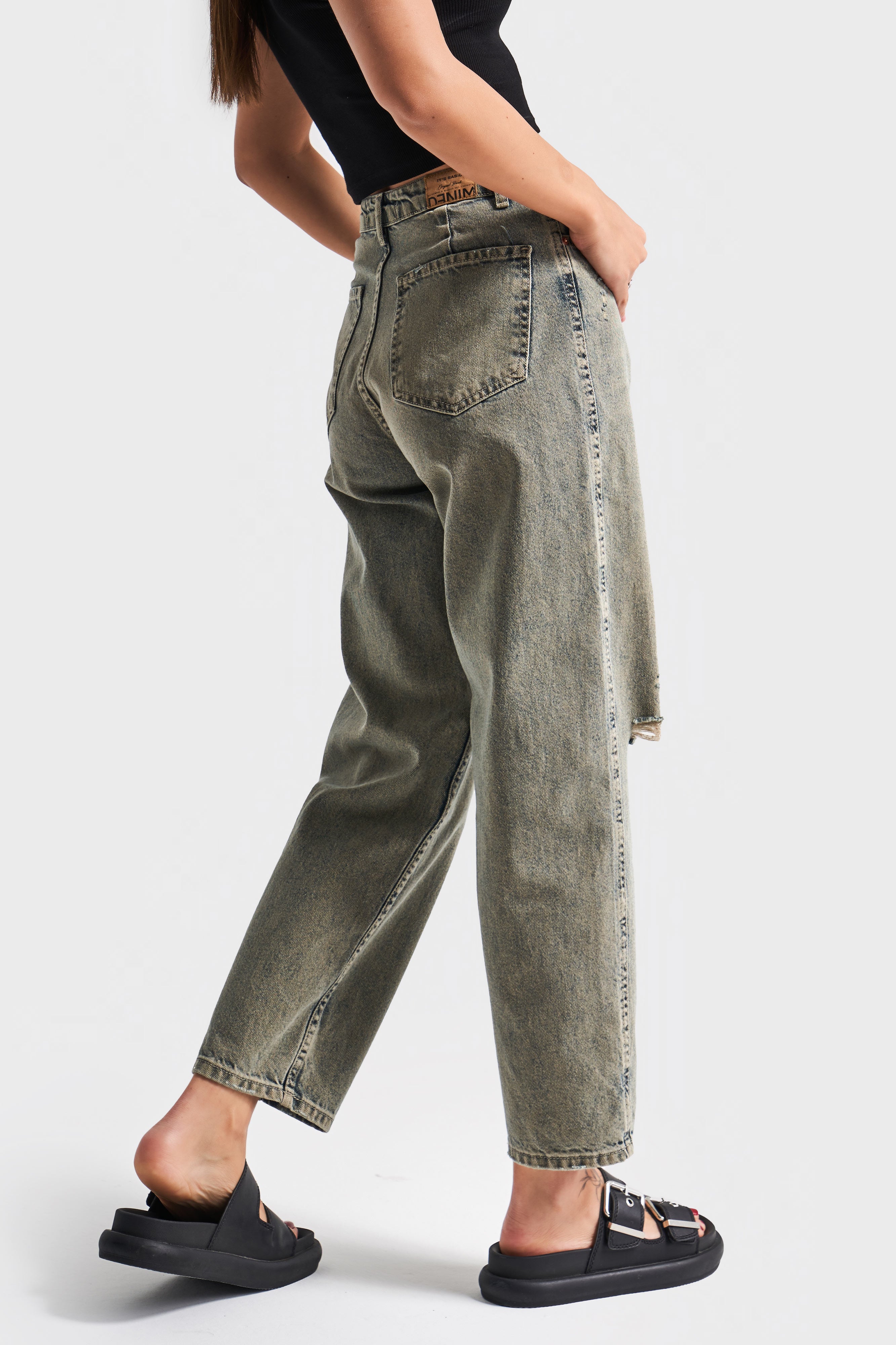 Kadın T.Kot Rengi 12s5-46 Relax Fit %100 Koton Yırtık Detaylı Denim Jean