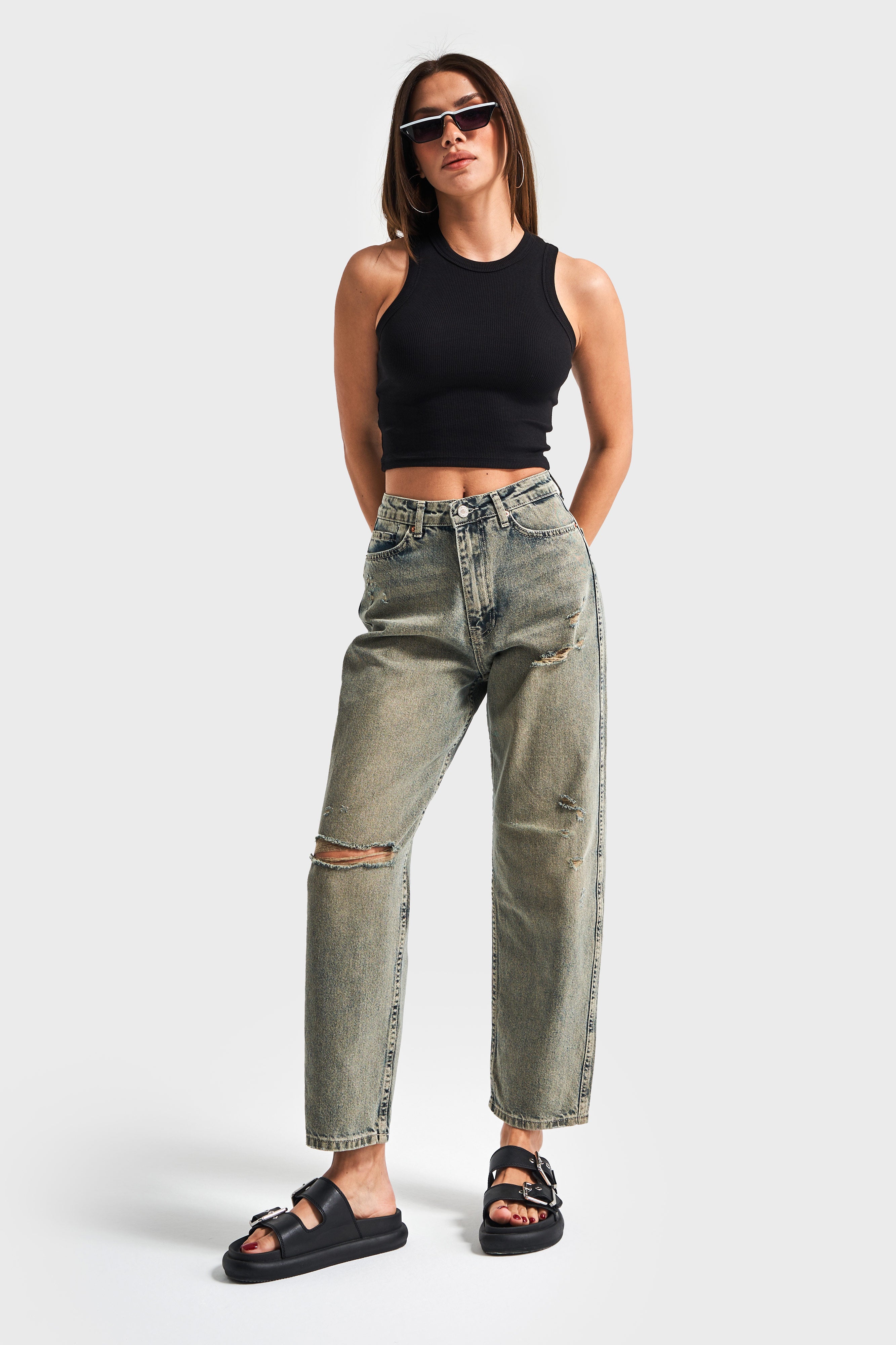 Kadın T.Kot Rengi 12s5-46 Relax Fit %100 Koton Yırtık Detaylı Denim Jean
