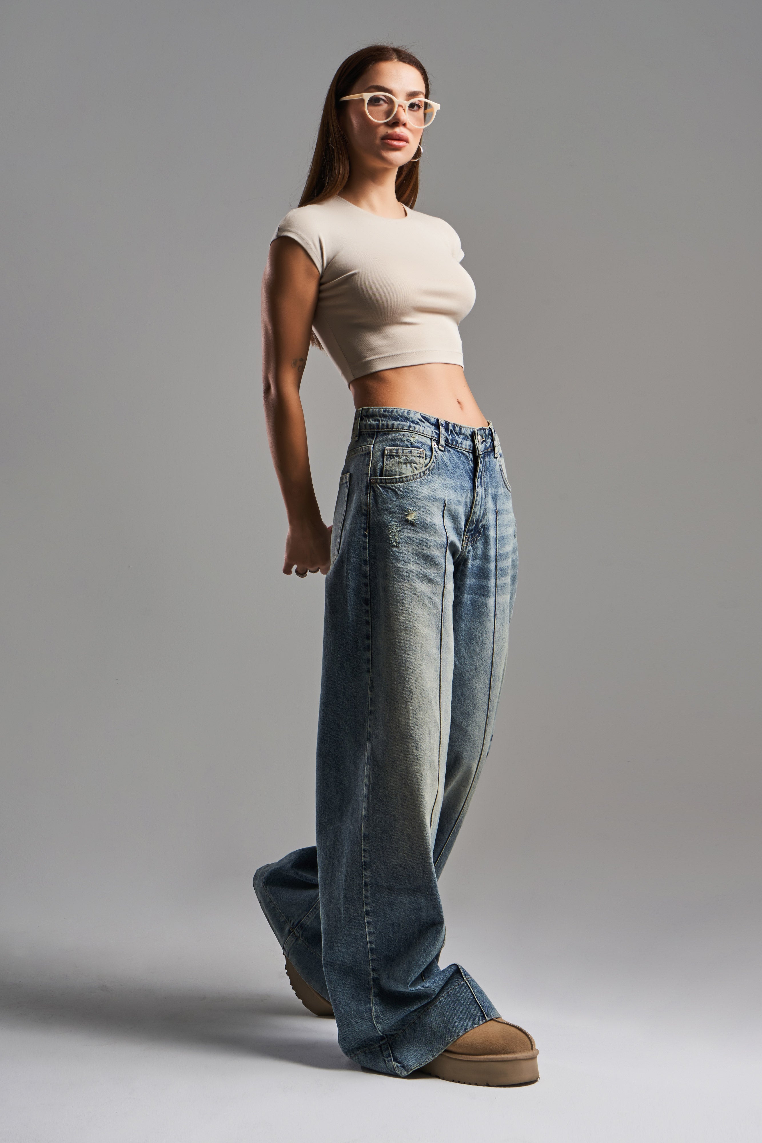 Женские джинсы T.Jeans, цвет 12S5-65, супер-палаццо, 100% хлопок, средняя талия, джинсы