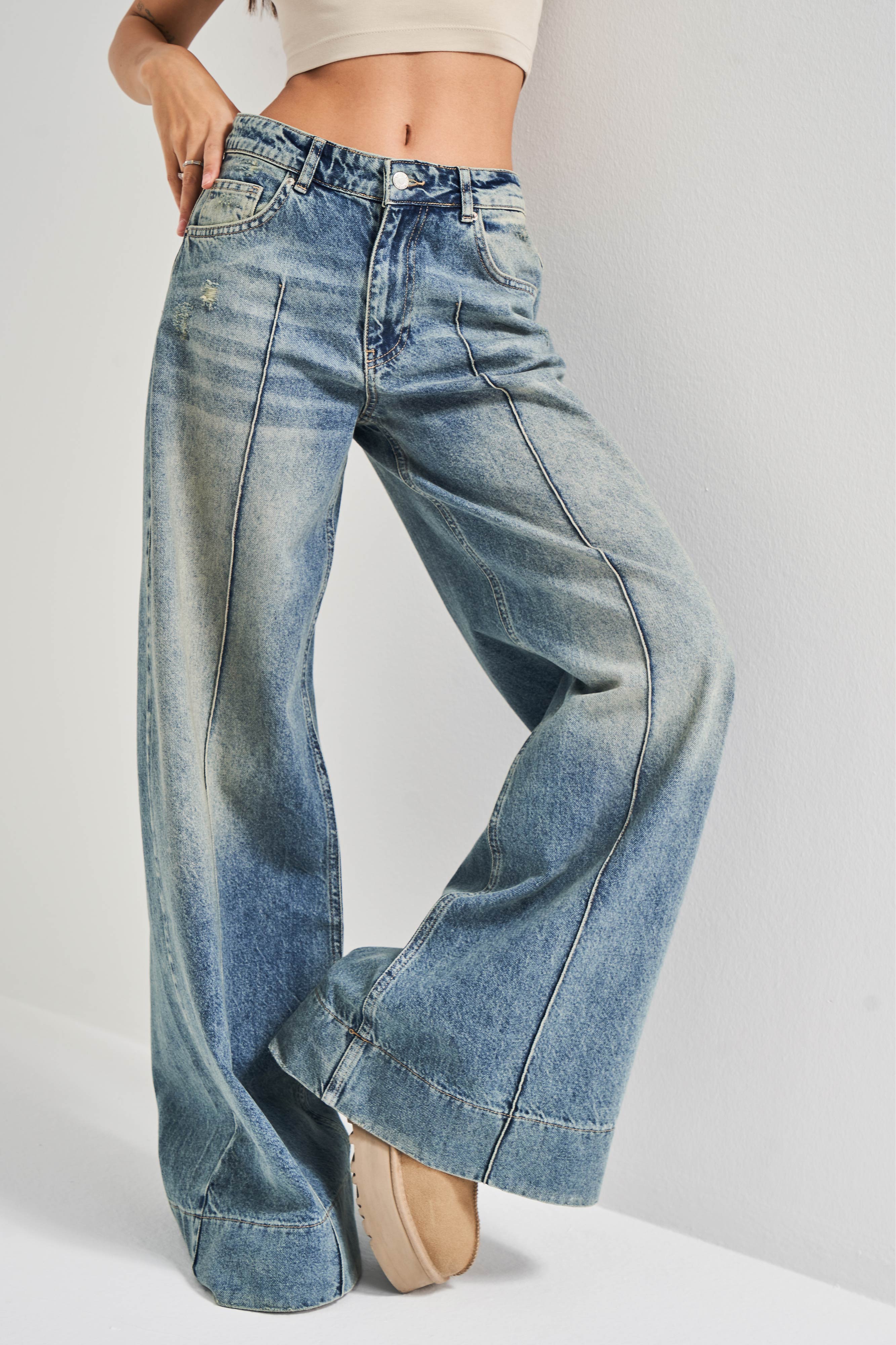 Женские джинсы T.Jeans, цвет 12S5-65, супер-палаццо, 100% хлопок, средняя талия, джинсы