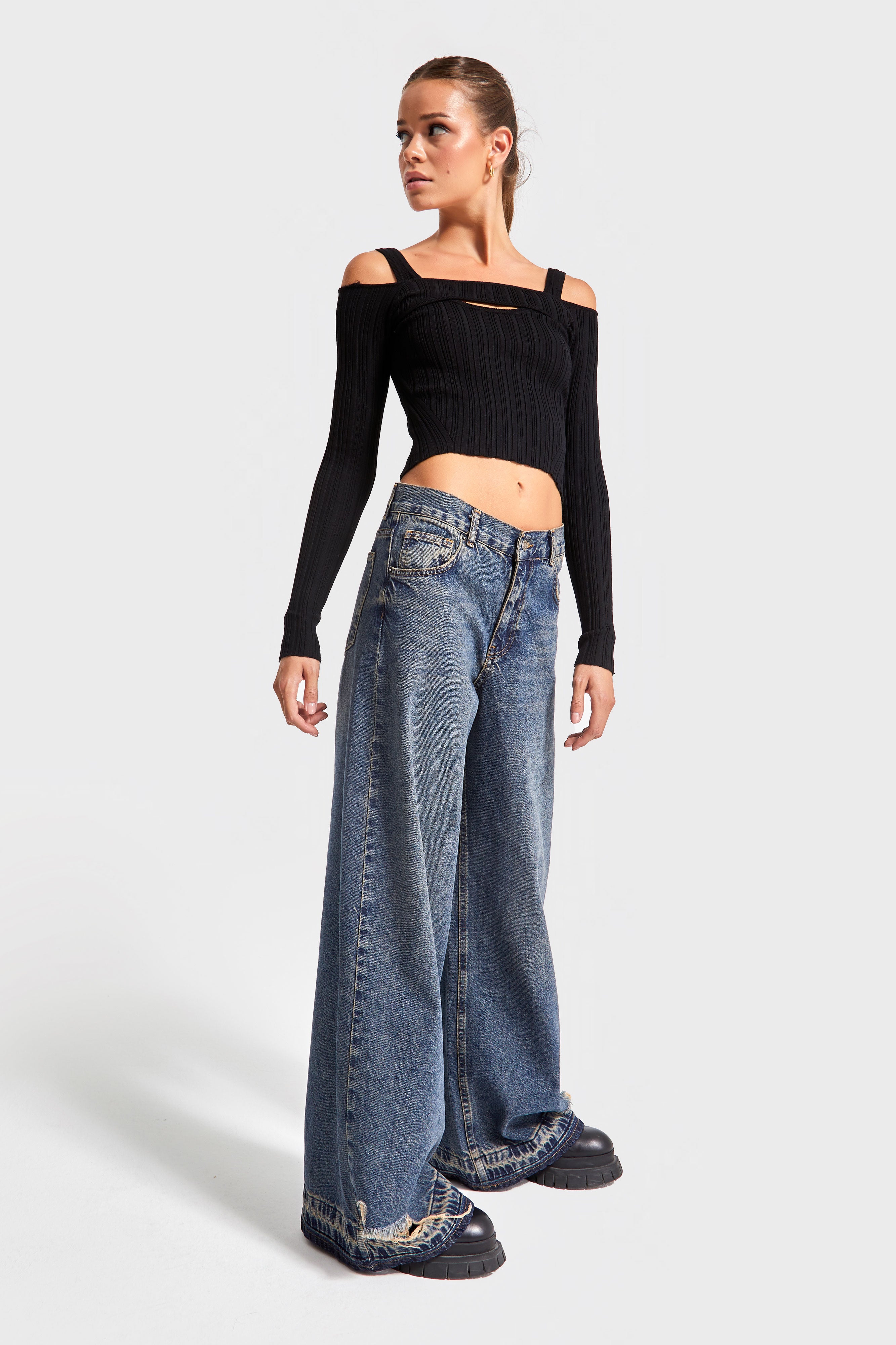 Женские джинсы T.Jeans Color 12w48 Palazzo Fit Ripped Detail Denim