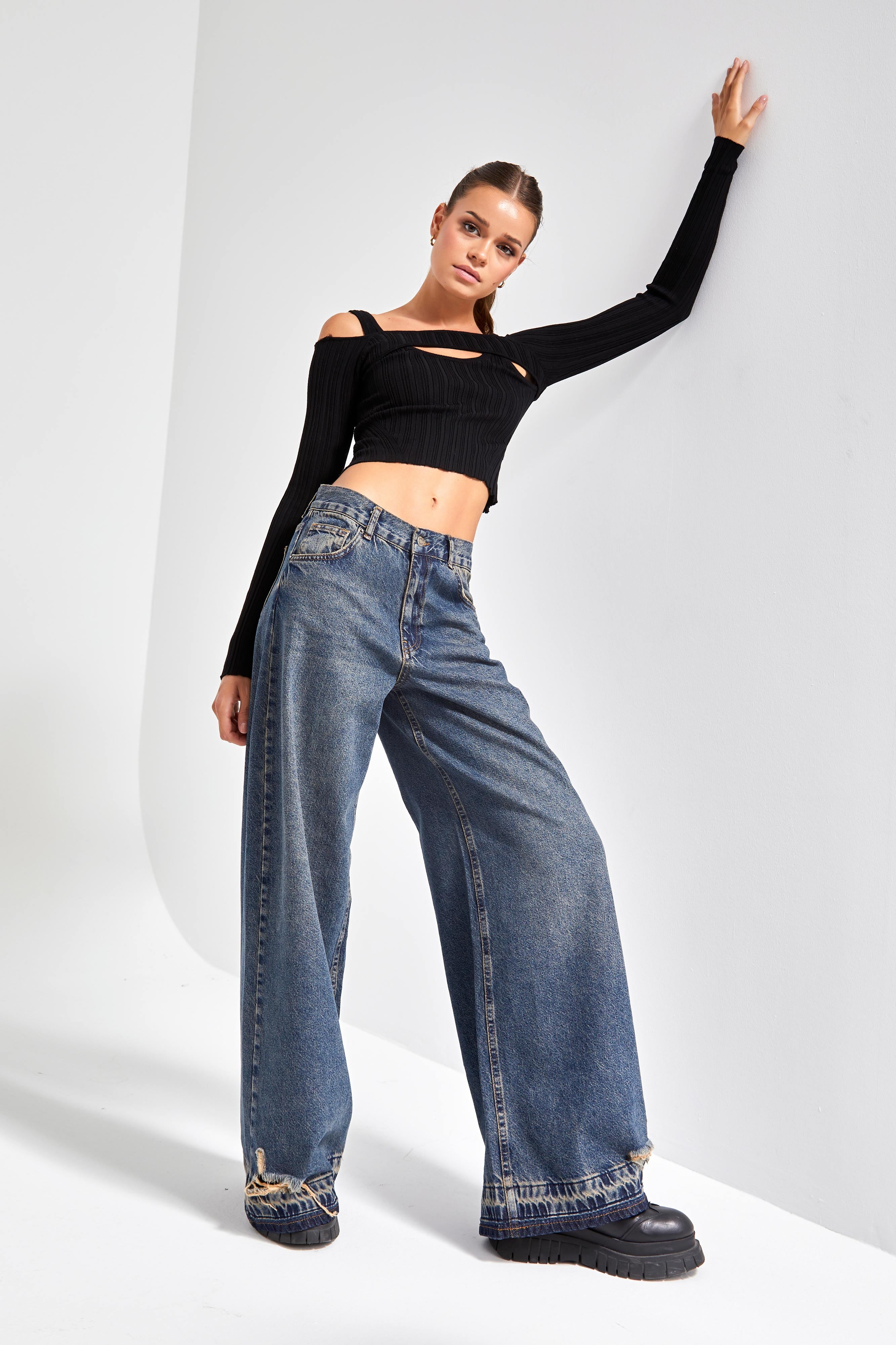 Женские джинсы T.Jeans Color 12w48 Palazzo Fit Ripped Detail Denim