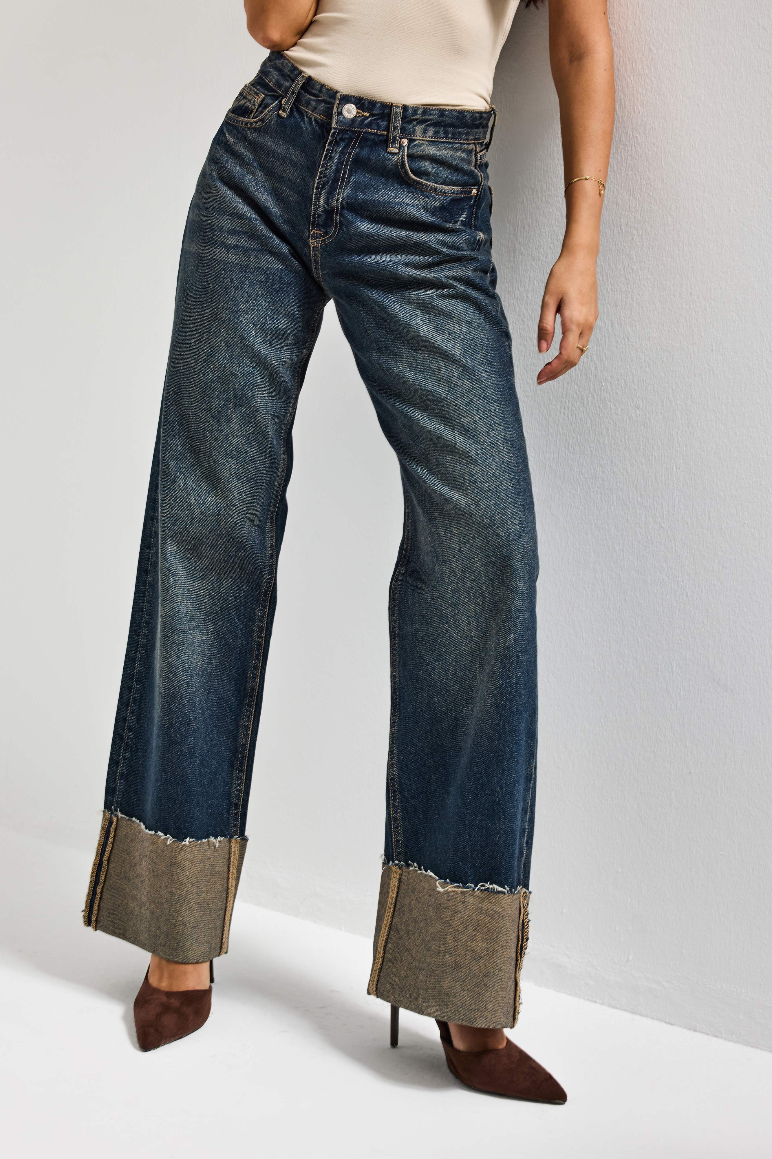 Kadın T.Kot Rengi 2s6-8 Straight Fit Yüksek Bel Paça Detaylı Denim Jean