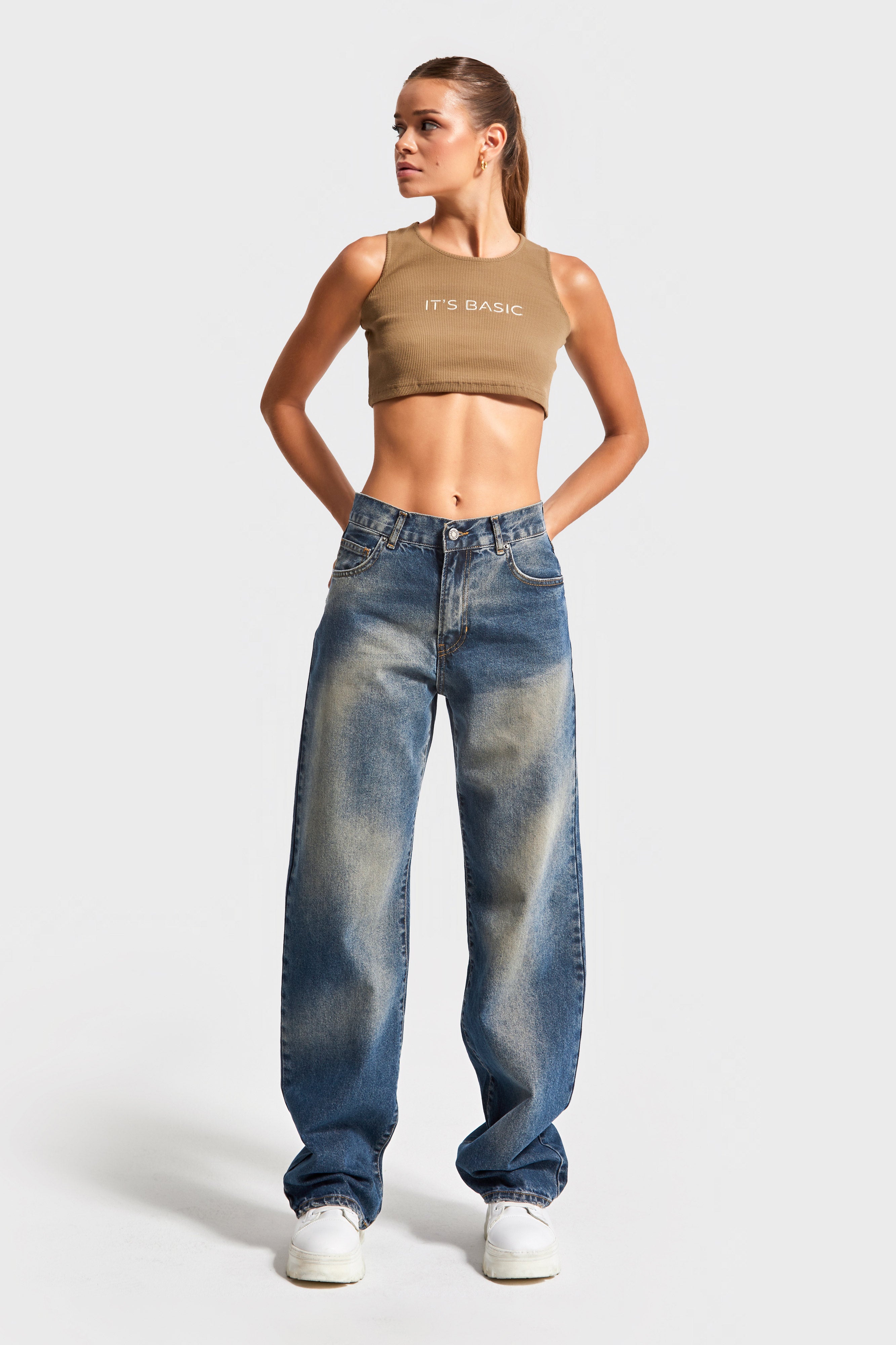 Kadın T.Kot Rengi 2W4-23 Özel Yıkama Straight Fit %100 Koton Yüksek Bel Denim Jean