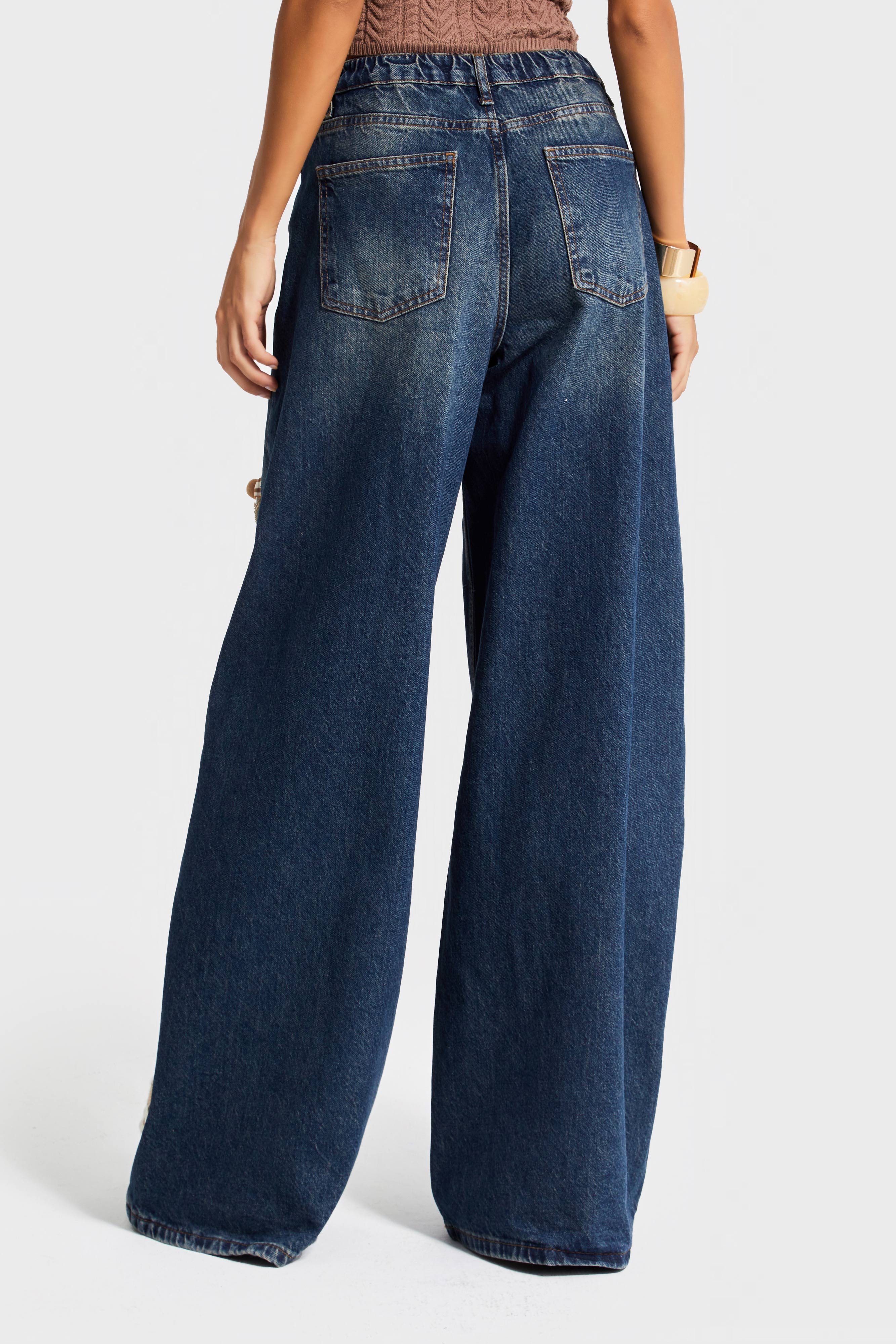 Kadın T.Kot Rengi 2w5-8 Loose Wide Leg Orta Bel Obje Detaylı Özel Tasarım Denim Jean