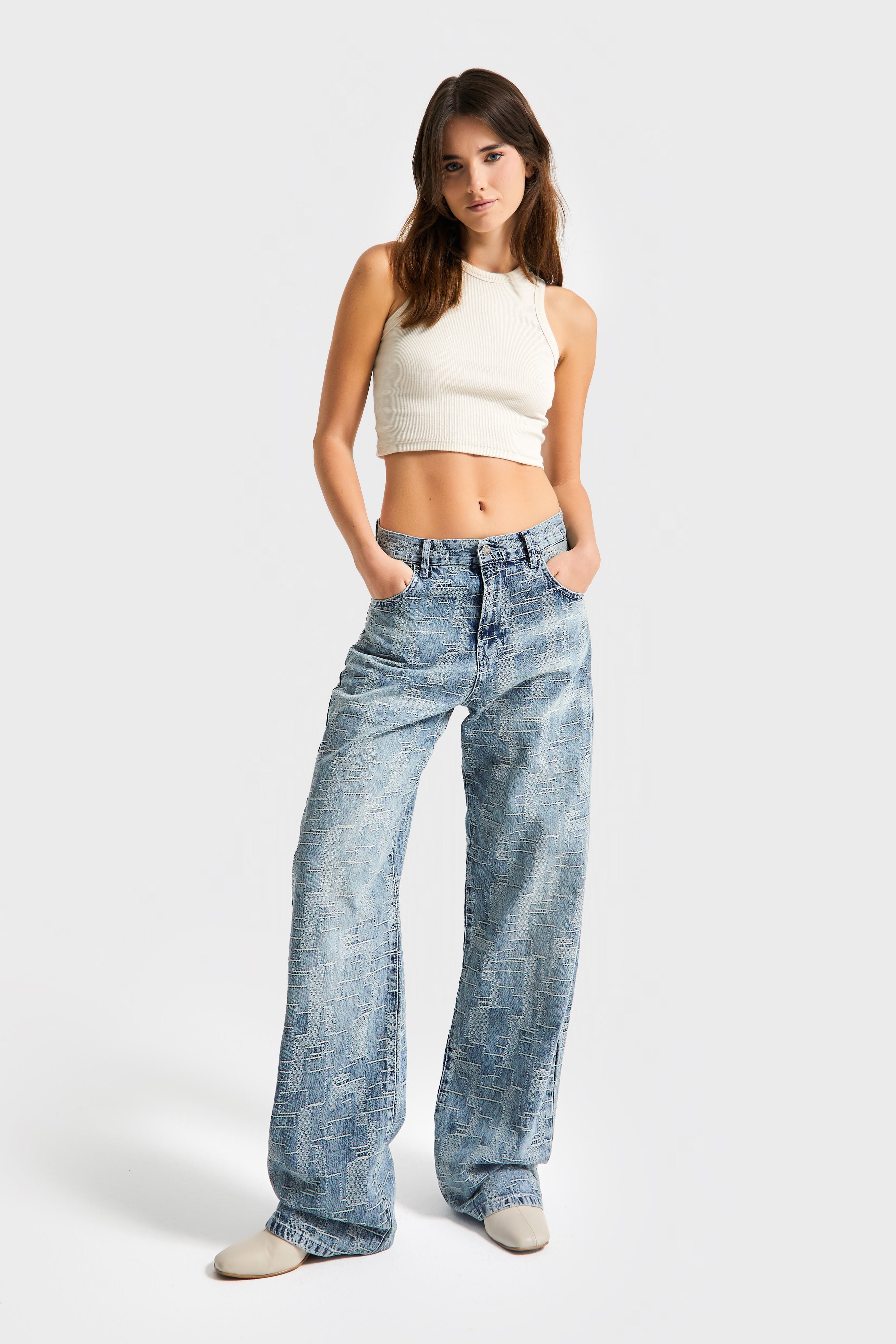 Kadın T.Kot Rengi 2w5-32 Loose Fit Özel Tasarım Kumaş %100 Koton Denim Jean