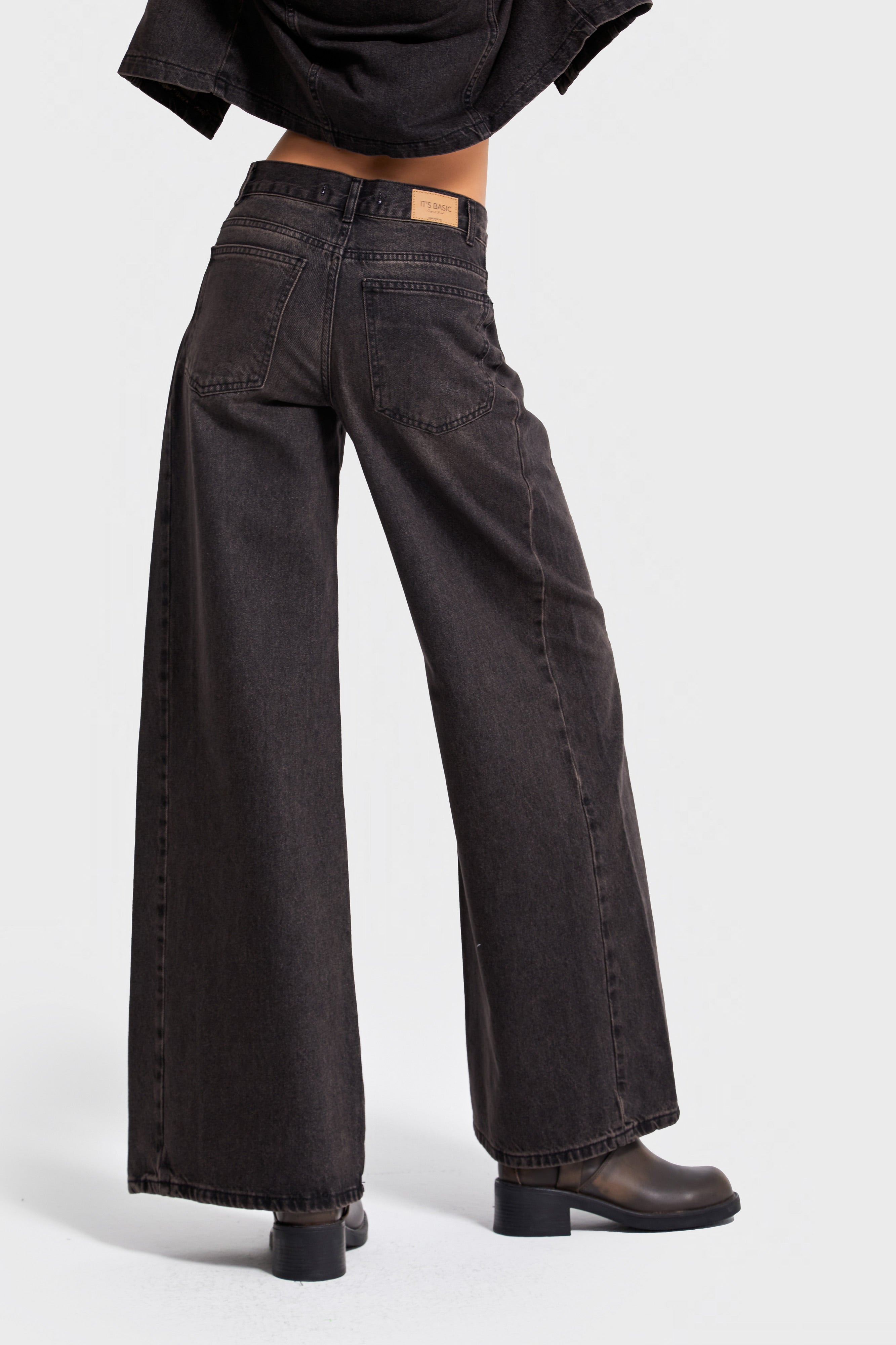 Kadın T.Kot Rengi 2w5-62 Palazzo Fit Yandan Şerit Detaylı Bol Kesim İç Boy 80cm Tasarım Denim Jean