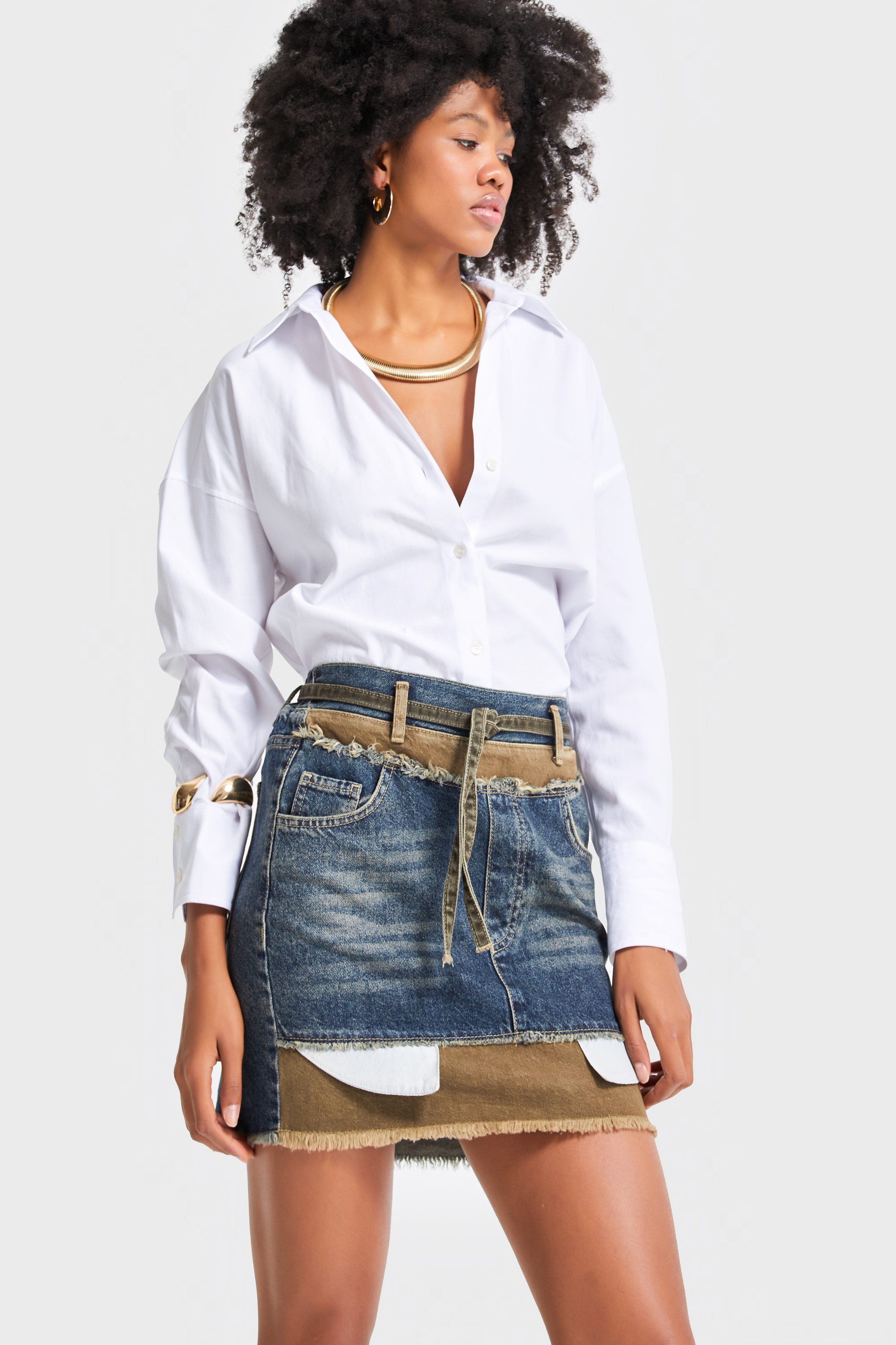 Kadın T.Kot Rengi 2w5-8 Çift Denim Parçalı Özel Tasarım Mini Denim Etek