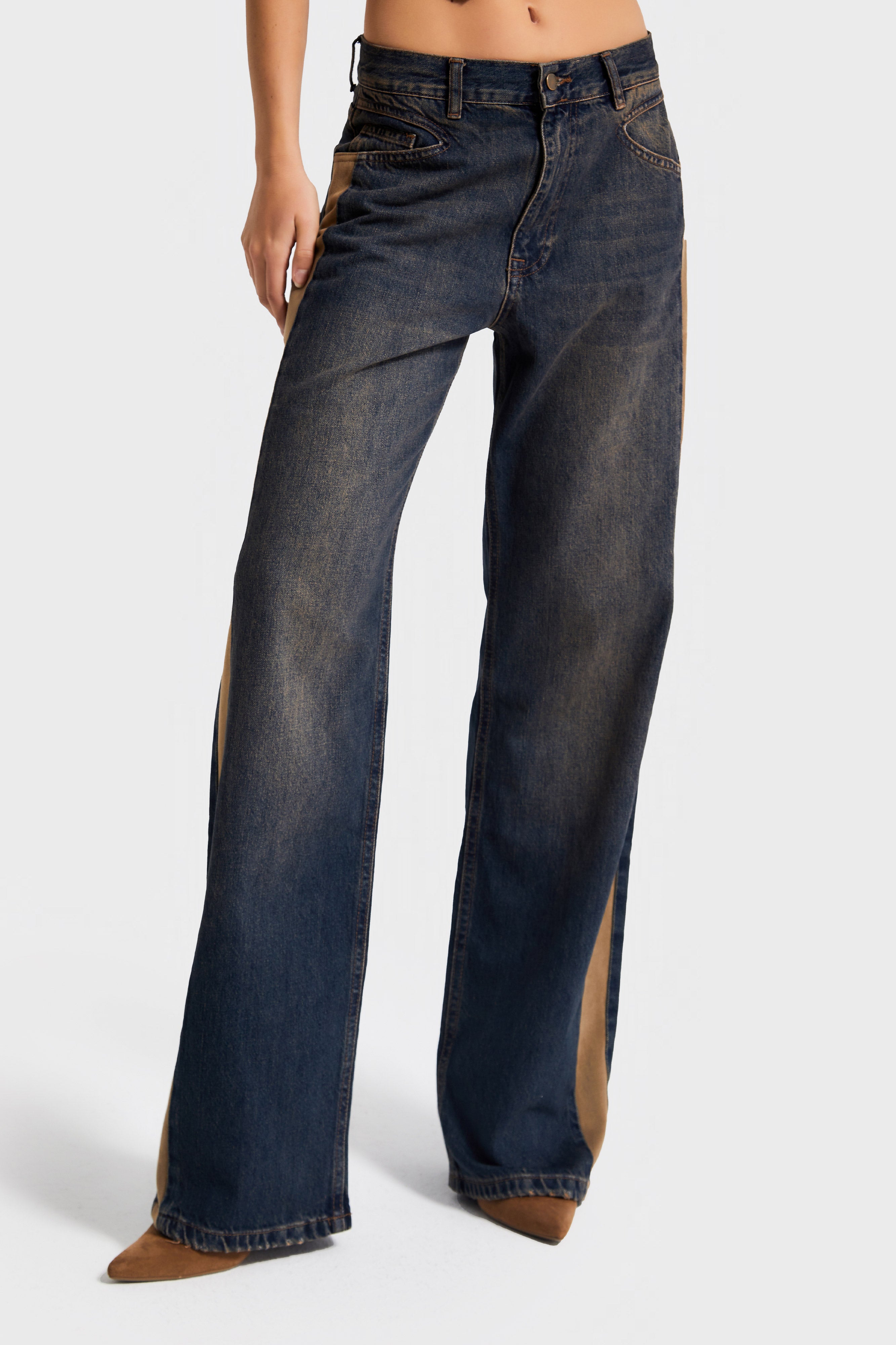 Kadın T.Kot Rengi 2w5-8 Loose Fit Yan Süet Şerit Detaylı Özel Tasarım Denim Jean