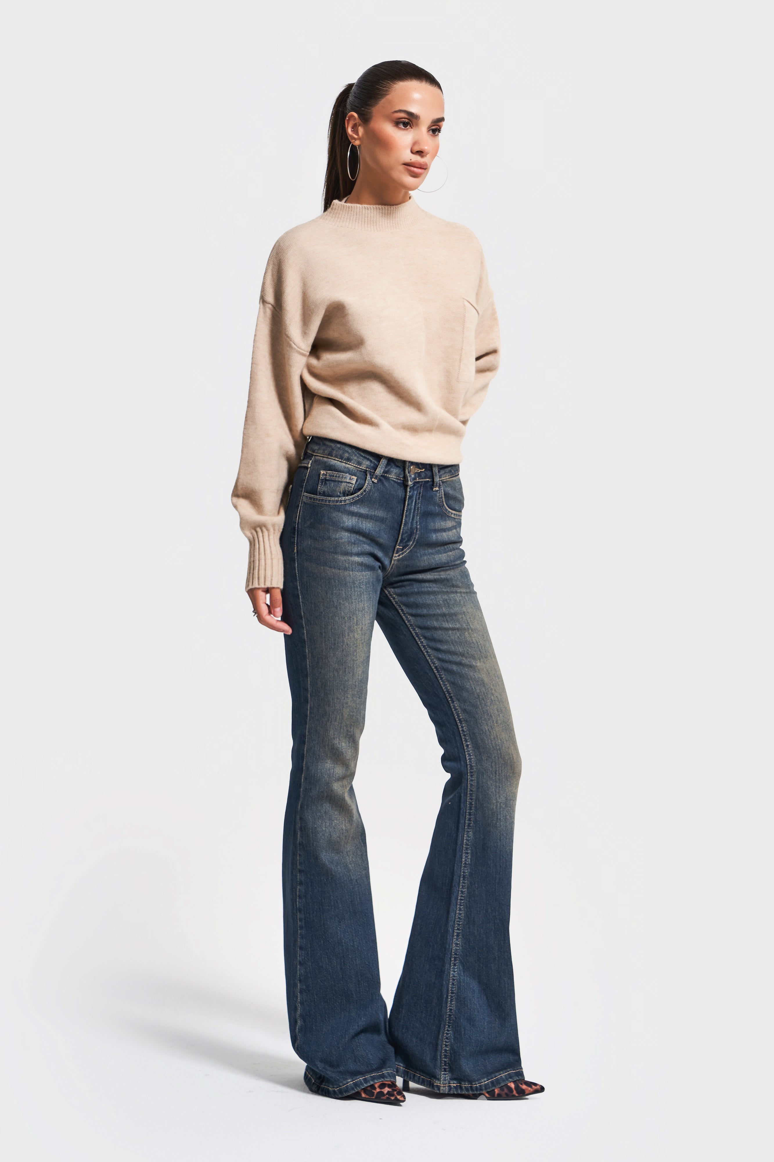 Kadın T.Kot Rengi 2w5-8 Mid Rise Flare Fit İç Boy 83cm Esnek Kumaş Denim Jean