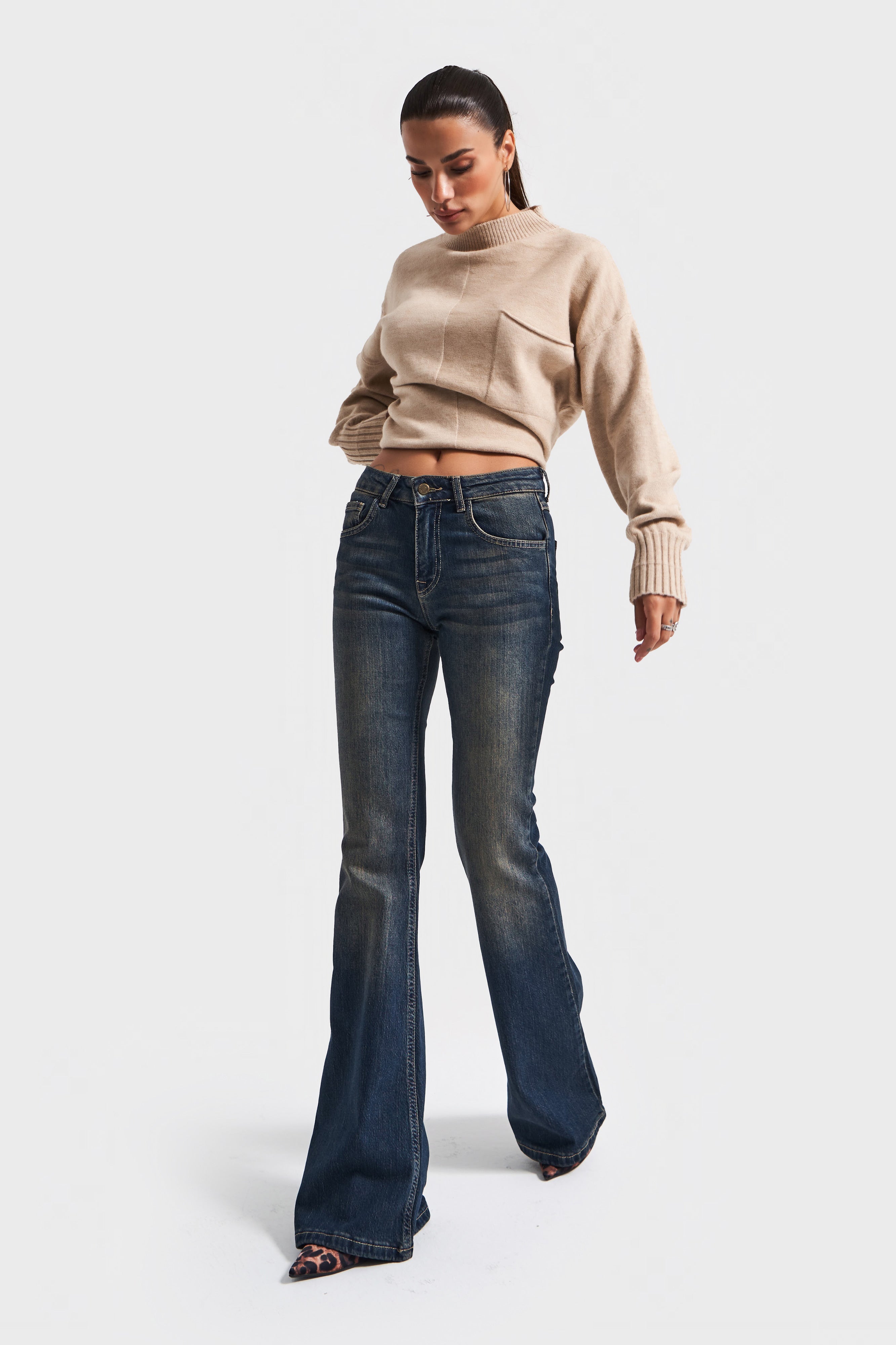 Kadın T.Kot Rengi 2w5-8 Mid Rise Flare Fit İç Boy 83cm Esnek Kumaş Denim Jean