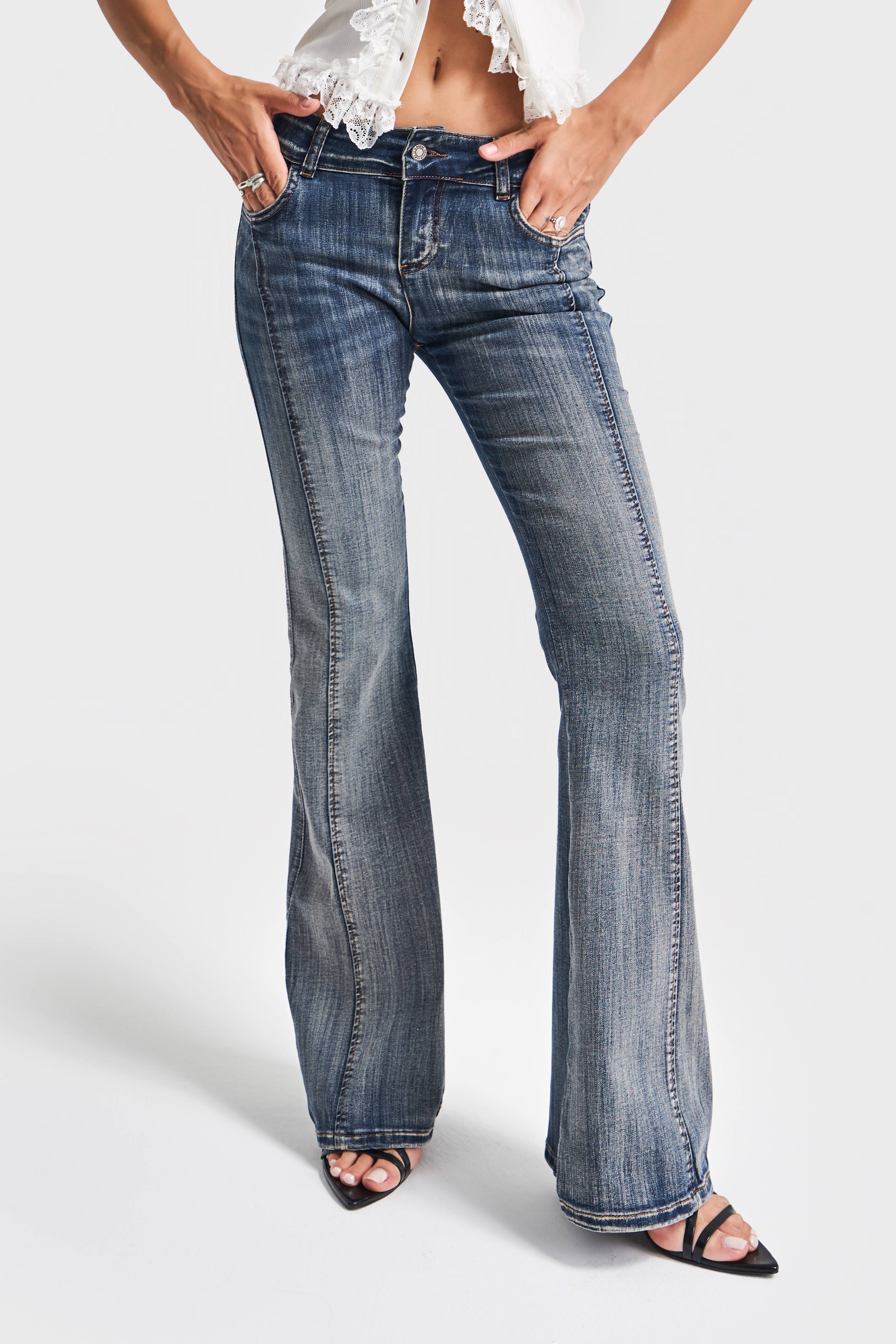 Kadın T.Kot Rengi 2w5-8 Mid Rise Flare Fit Süper Esnek Kumaş İspanyol Paça Denim Jean