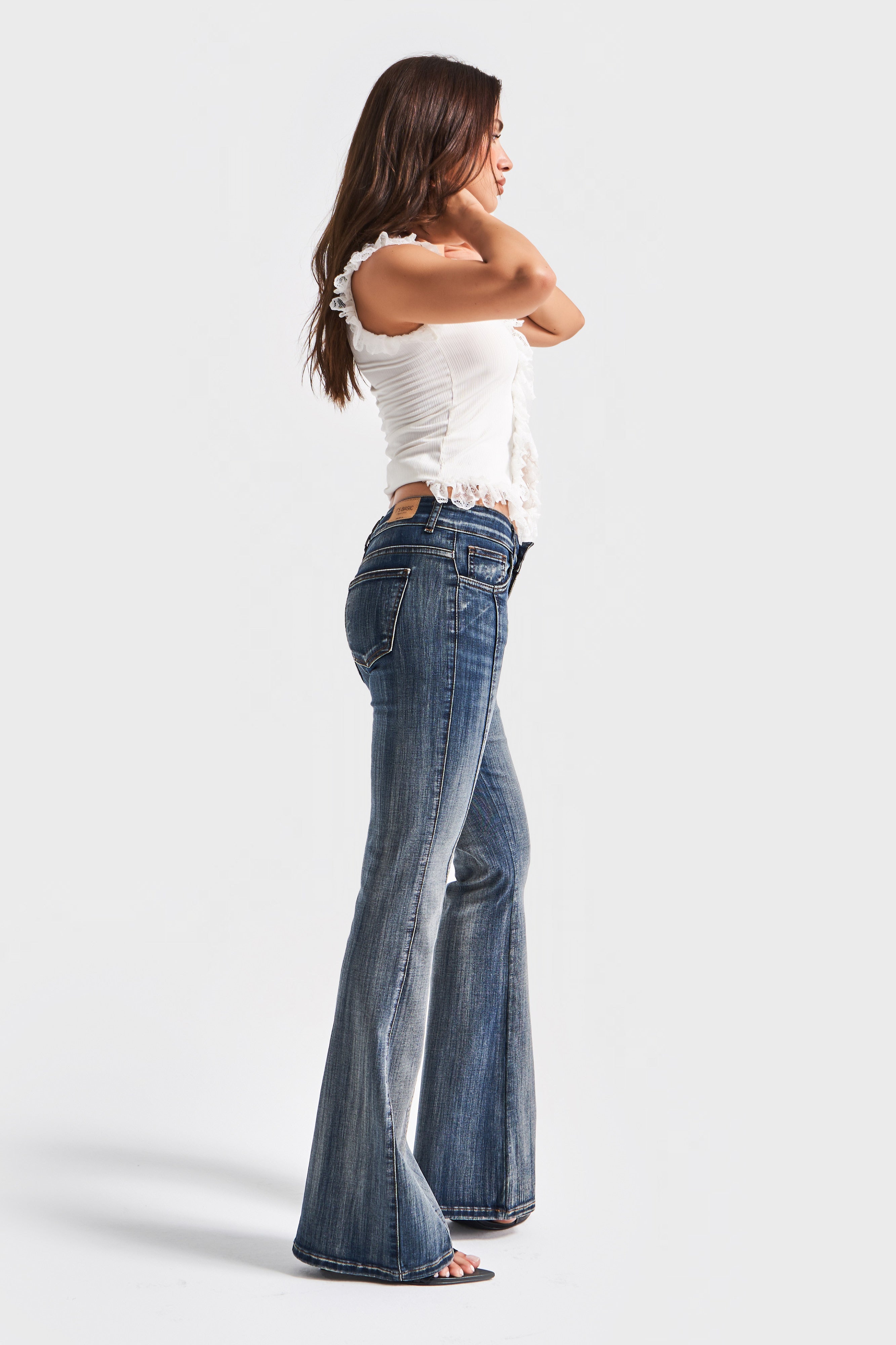 Dames T.Jeans kleur 2w5-8 Mid Rise Flare Fit Super flexibele stof Bell Bottom Denim Jeans