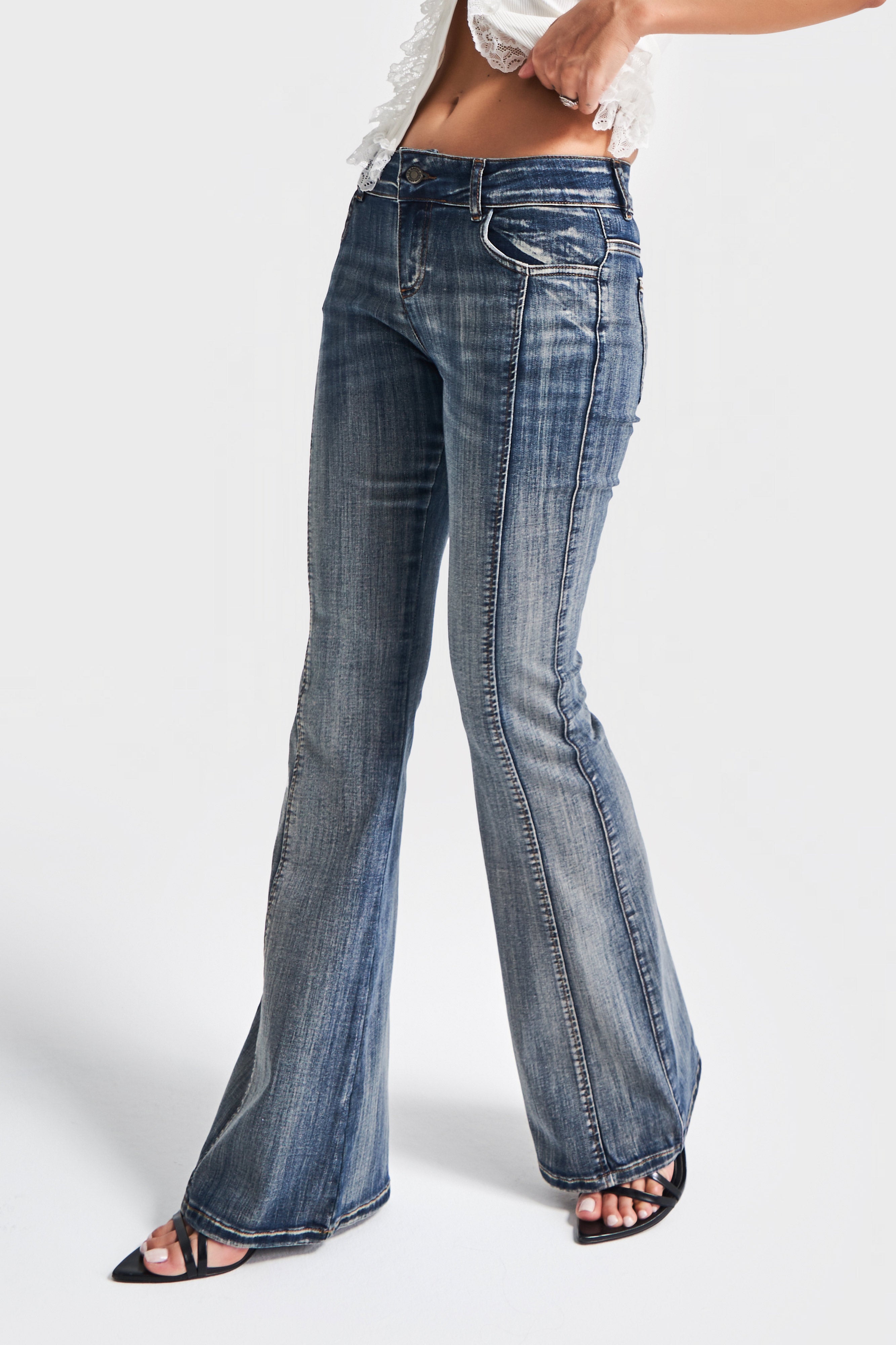 Kadın T.Kot Rengi 2w5-8 Mid Rise Flare Fit Süper Esnek Kumaş İspanyol Paça Denim Jean