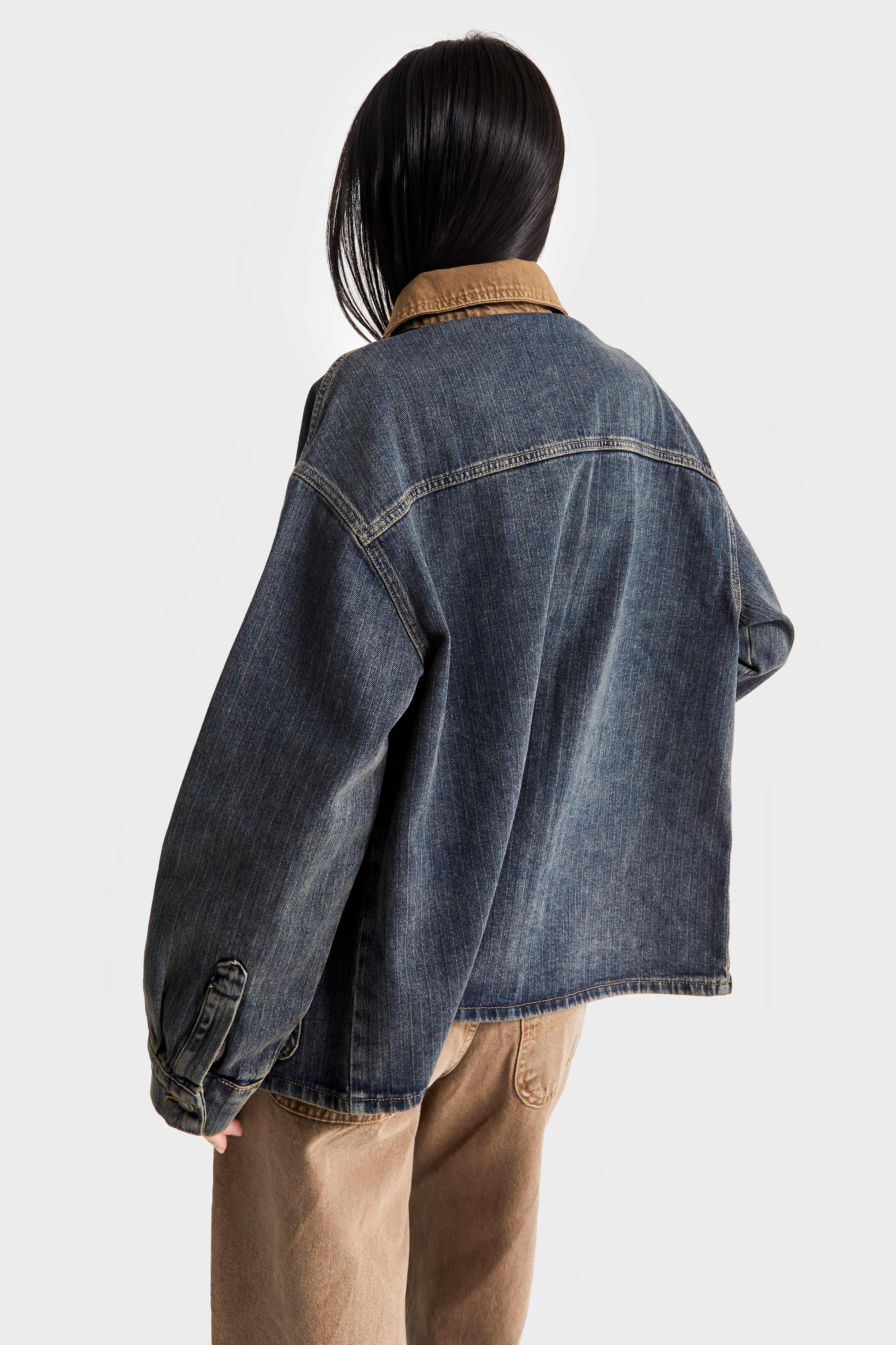 Kadın T.Kot Rengi 2w5-8 Oversize Önü Düğmeli Yaka Detaylı Tasarım Denim Ceket