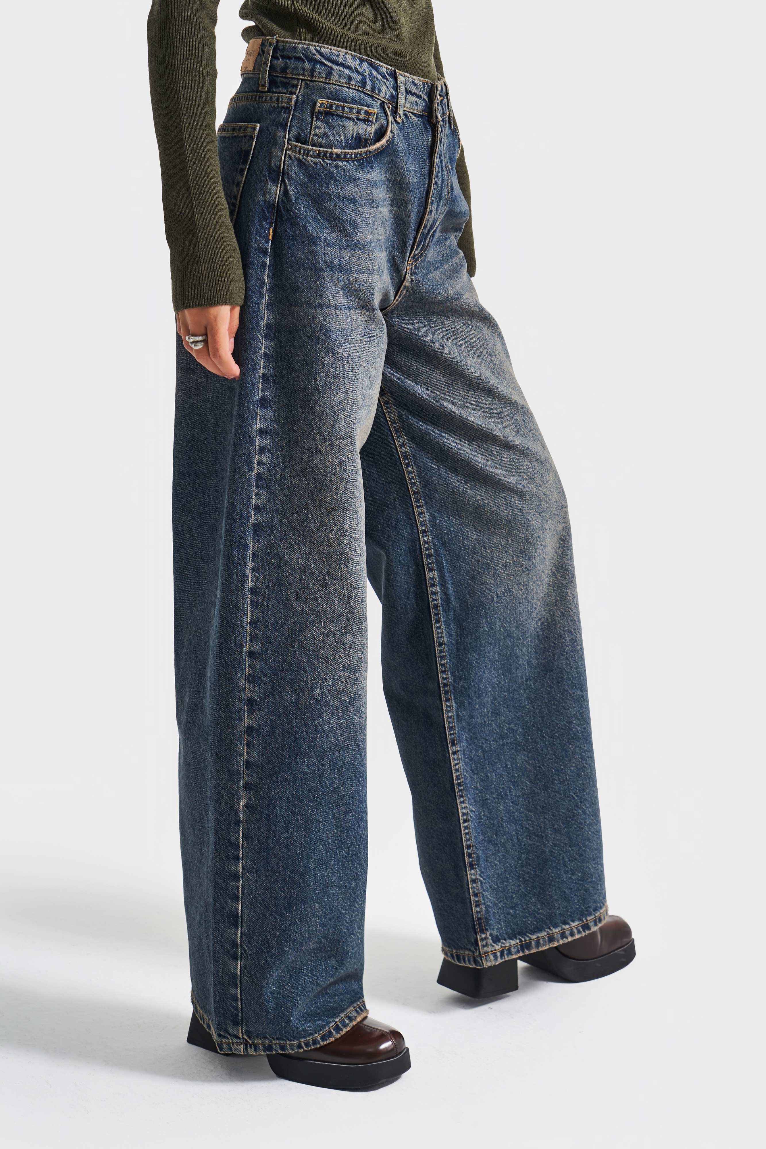 Kadın T.Kot Rengi 2w5-8 Palazzo Baggy Fit %100 Koton İç Boy 83cm Denim Jean