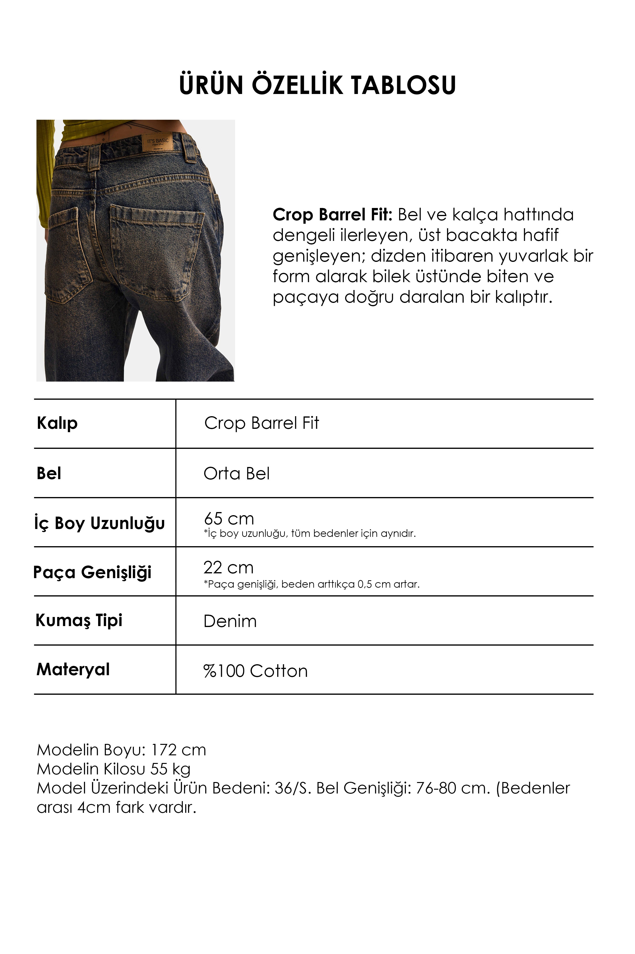 Kadın T.Kot Rengi 2w6-64 Crop Barrel Fit Özel Tasarım Denim Jean