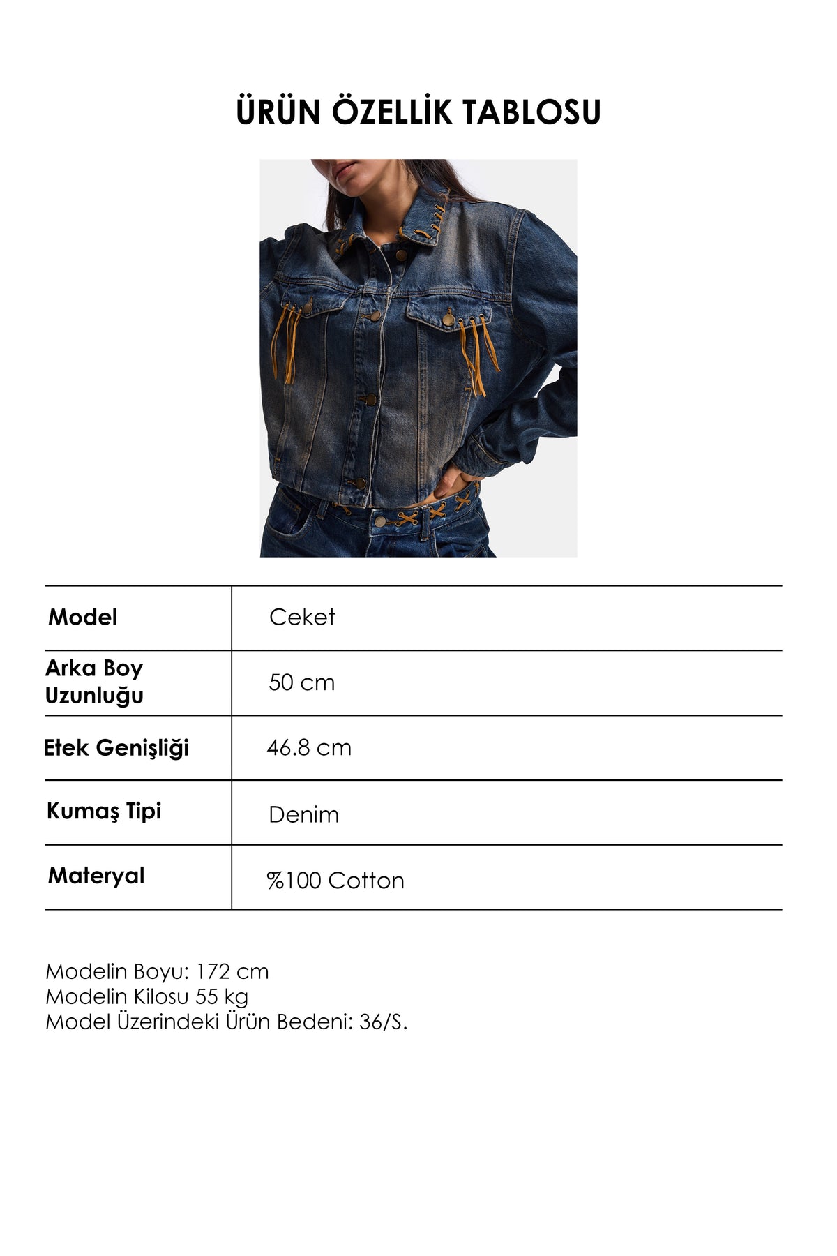 Kadın T.Kot Rengi 2w6-8 Kemer Boy Süet Detaylı Tasarım Denim Ceket