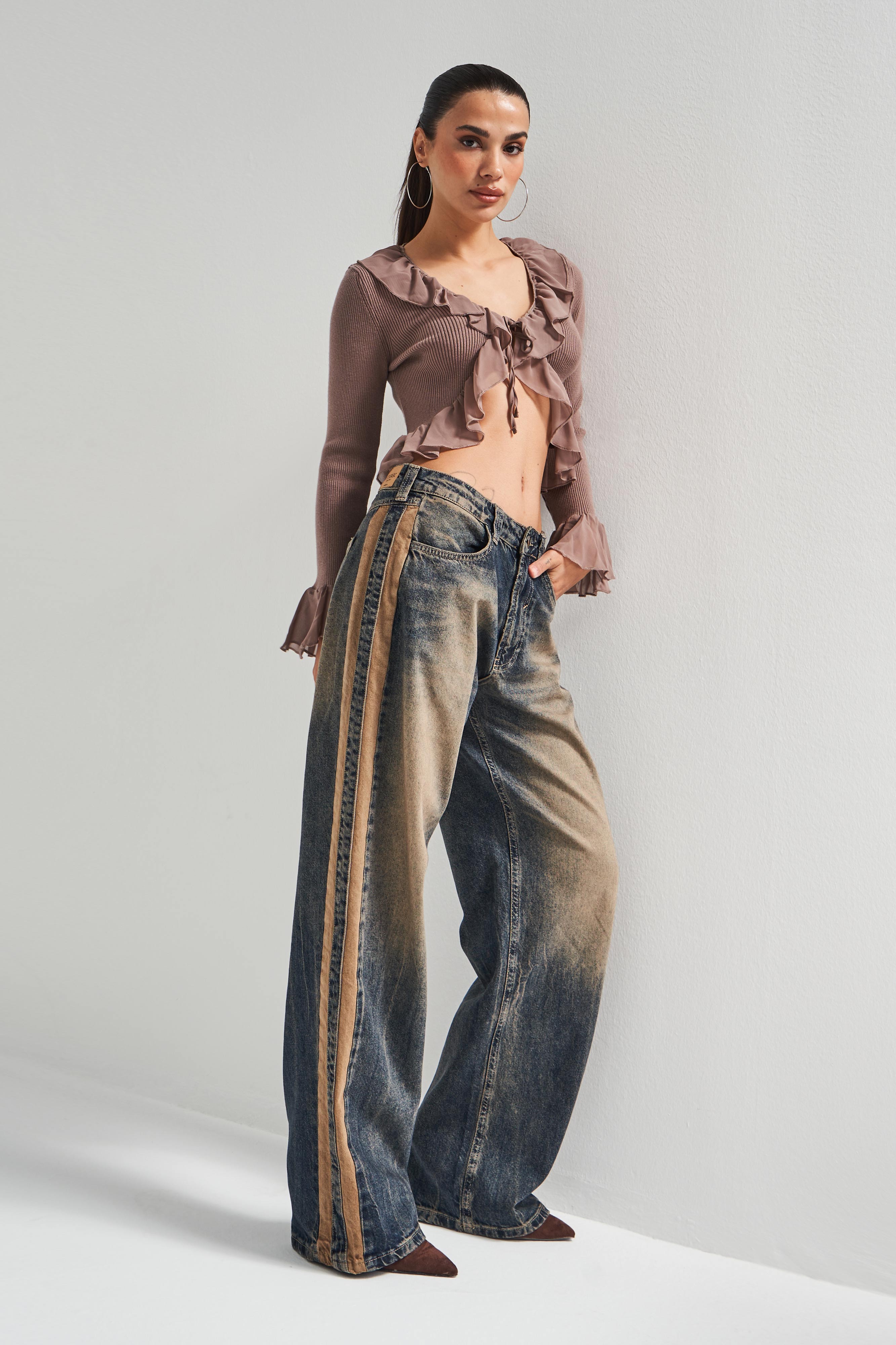 Kadın T.Kot Rengi 35w5-85 Straight Baggy Fit Bol Kesim Tasarım Denim Jean