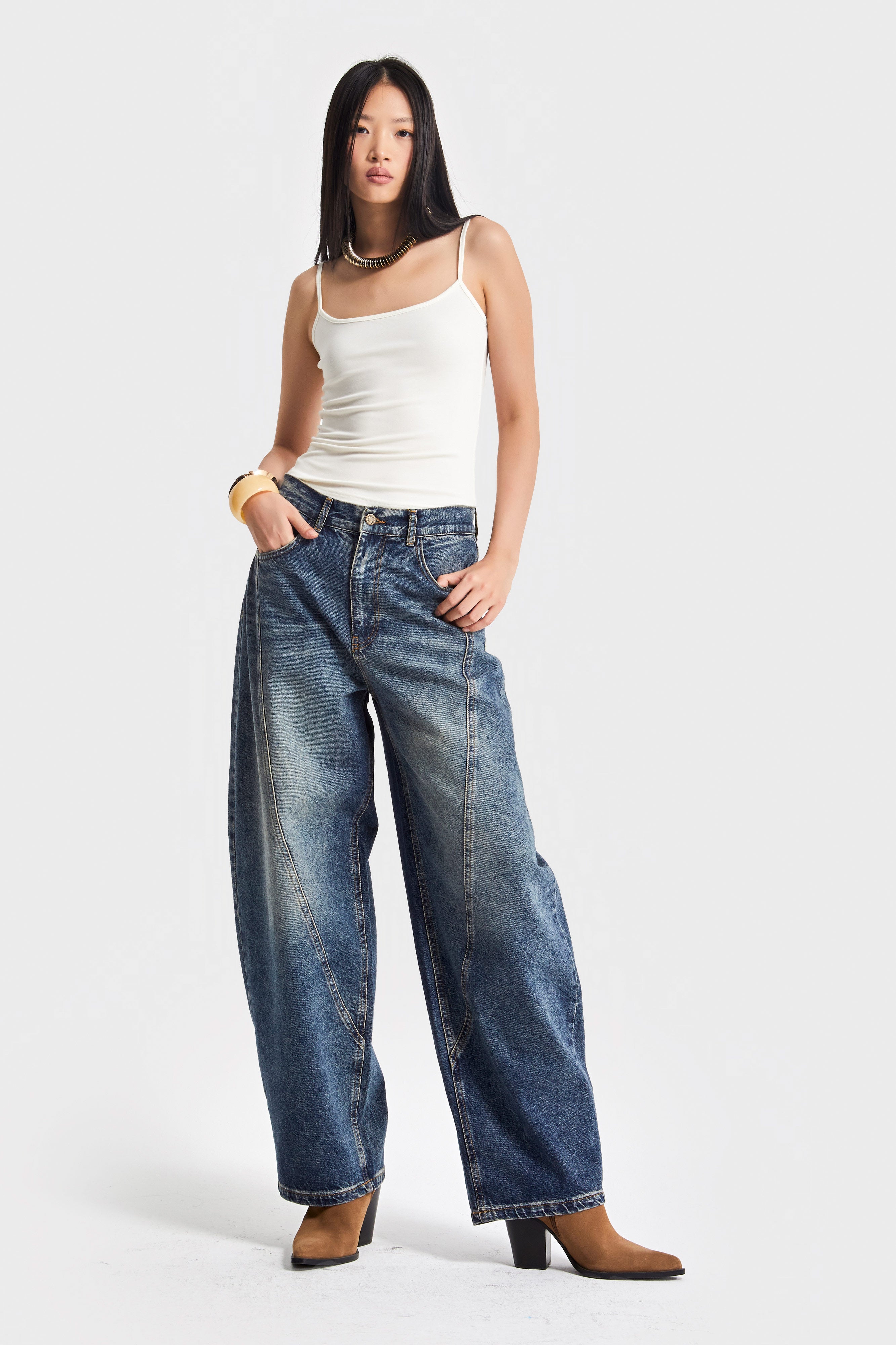 Kadın T.Kot Rengi 35w5 Balon Baggy Fit İç Boy 83cm %100 Koton Denim Jean
