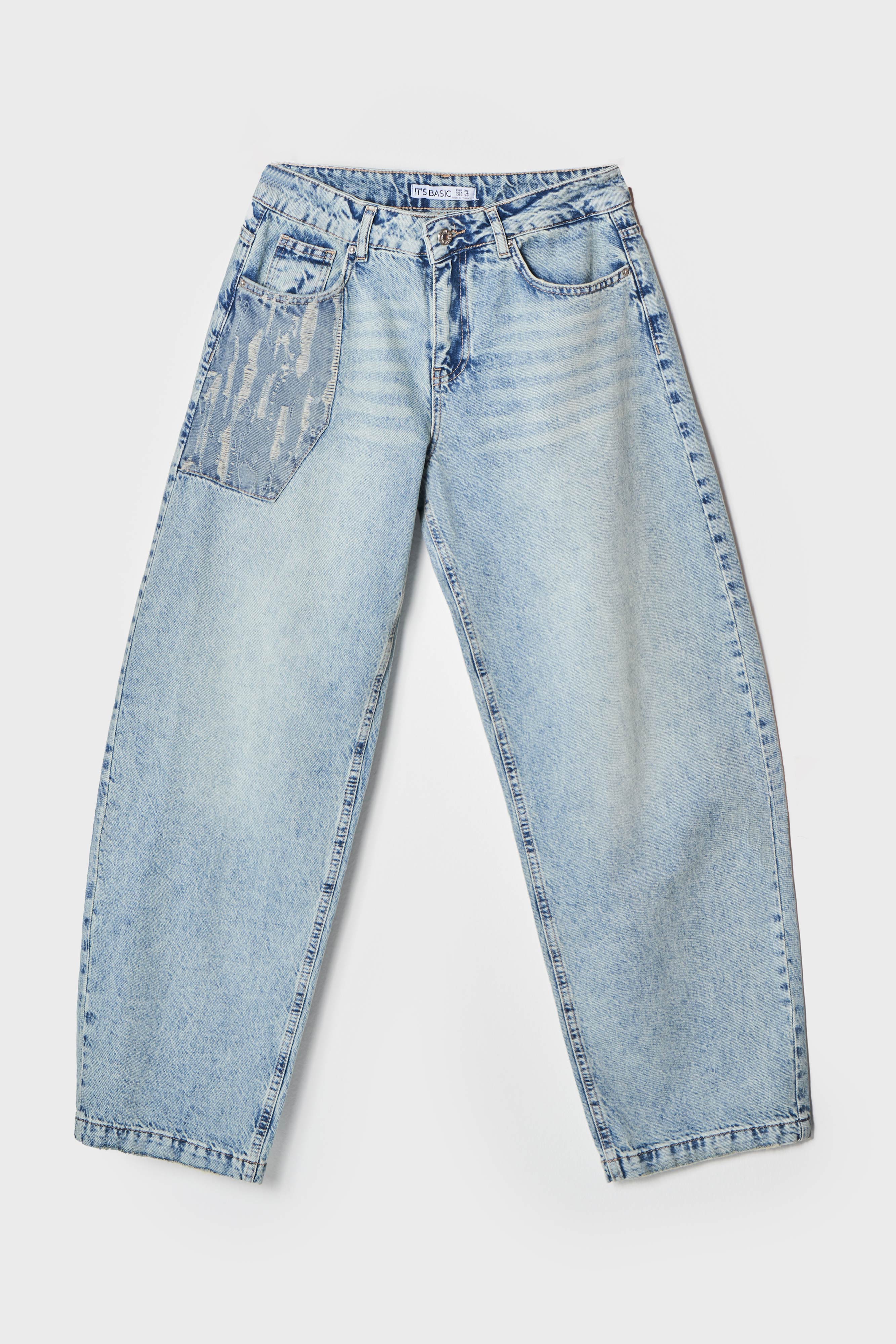 Kadın T.Kot Rengi 4S5-31 Baggy Balon Fit Cep Detaylı %100 Koton Bol Kesim Denim Jean
