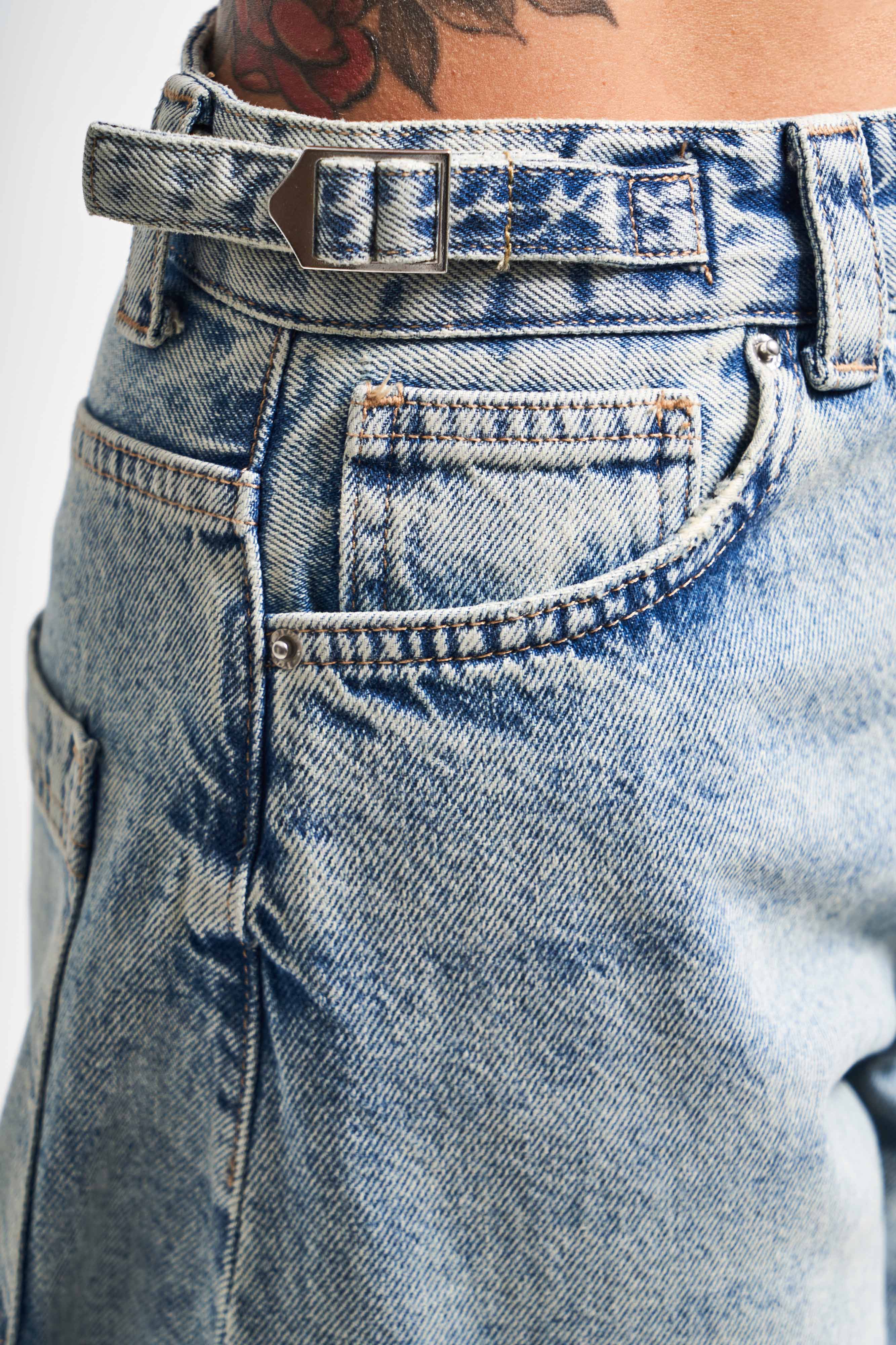 Kadın T.Kot Rengi 4s5-32 Süper Baggy Fit %100 Koton Kemer Detaylı Denim Jean