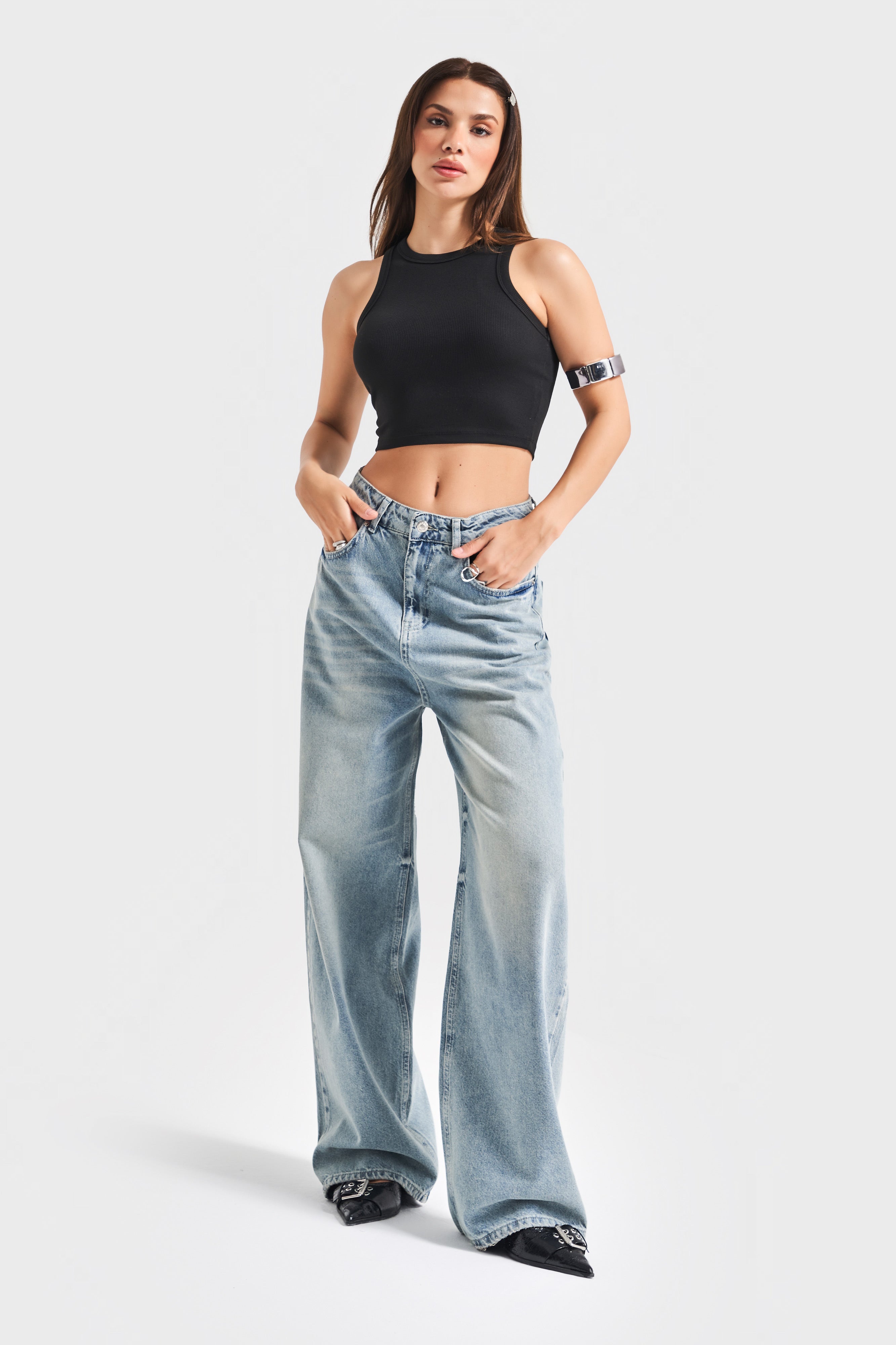 Kadın T.Kot Rengi 4S5-75 Süper Baggy Fit İç Boy 83cm %100 Koton Denim Jean