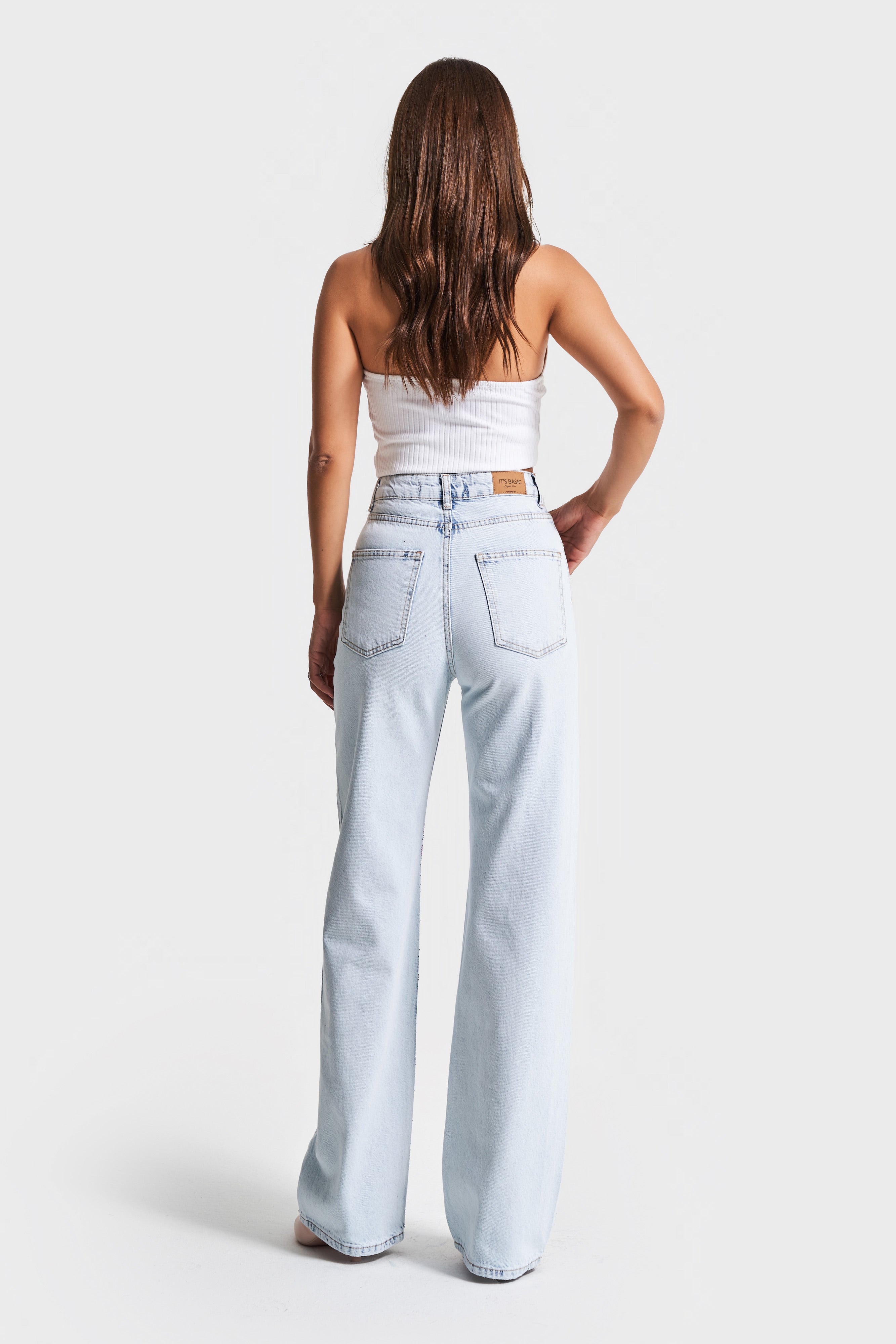 Kadın T.Kot Rengi 4s5-80 Straight Fit Parlak Taşlı Gül Detaylı %100 Koton Tasarım Denim Jean