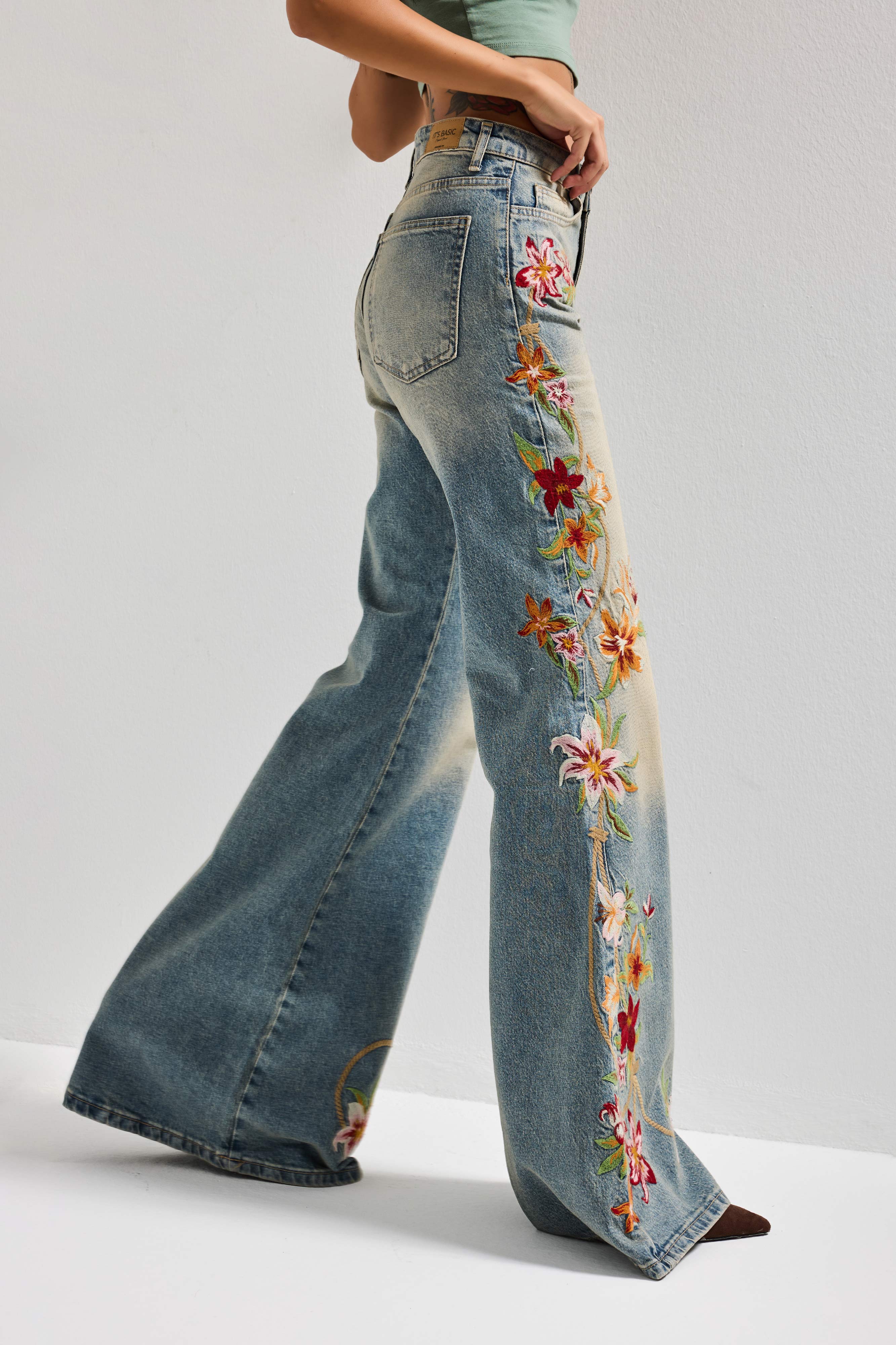 Kadın T.Kot Rengi 4s6-32 Flare Fit Elastan Kumaş Özel Nakış Detaylı Tasarım Denim Jean