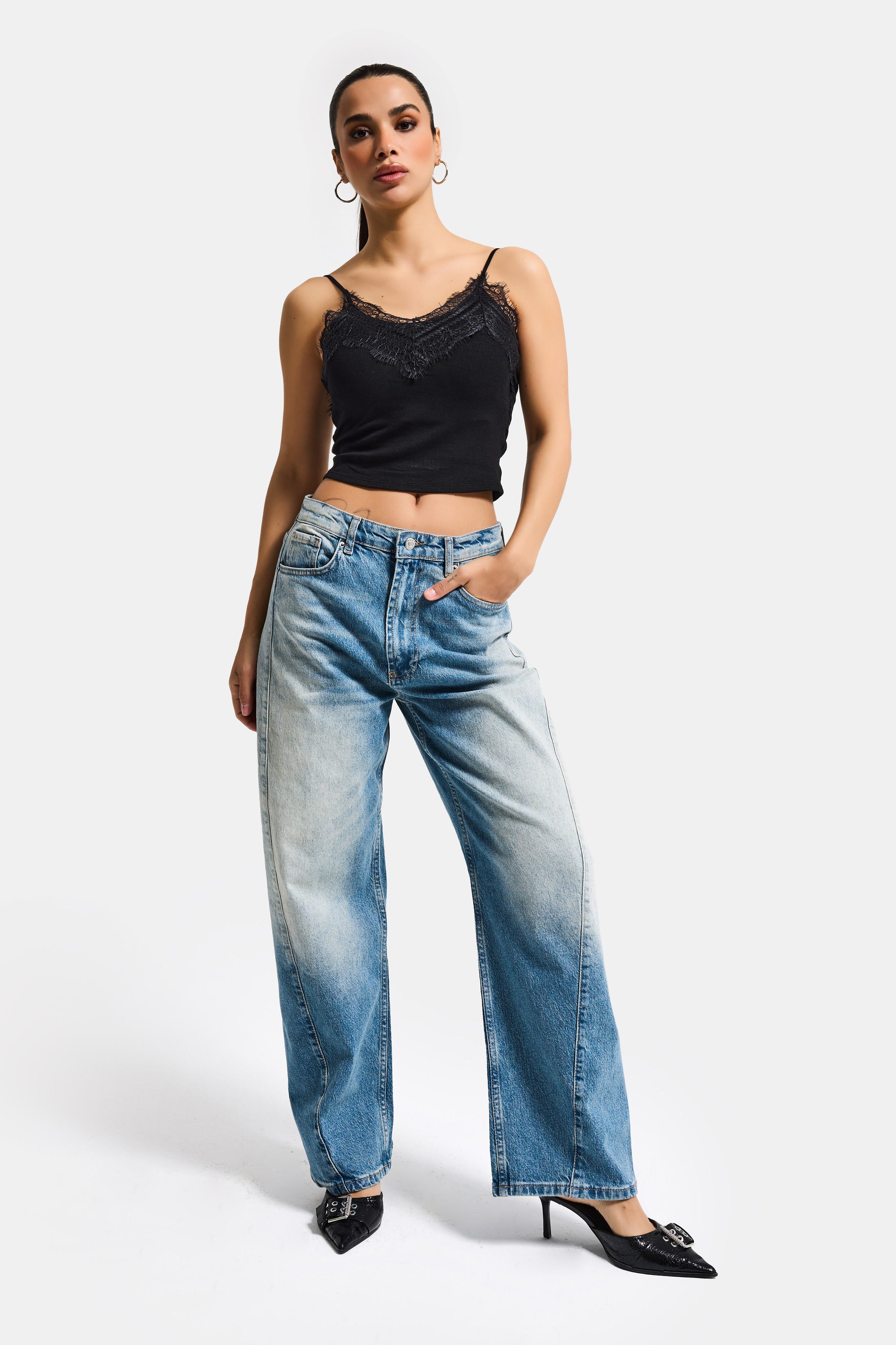 Kadın T.Kot Rengi 4s6-32 Mid Rise Baggy Barrel Komfort Kumaş Denim Jean