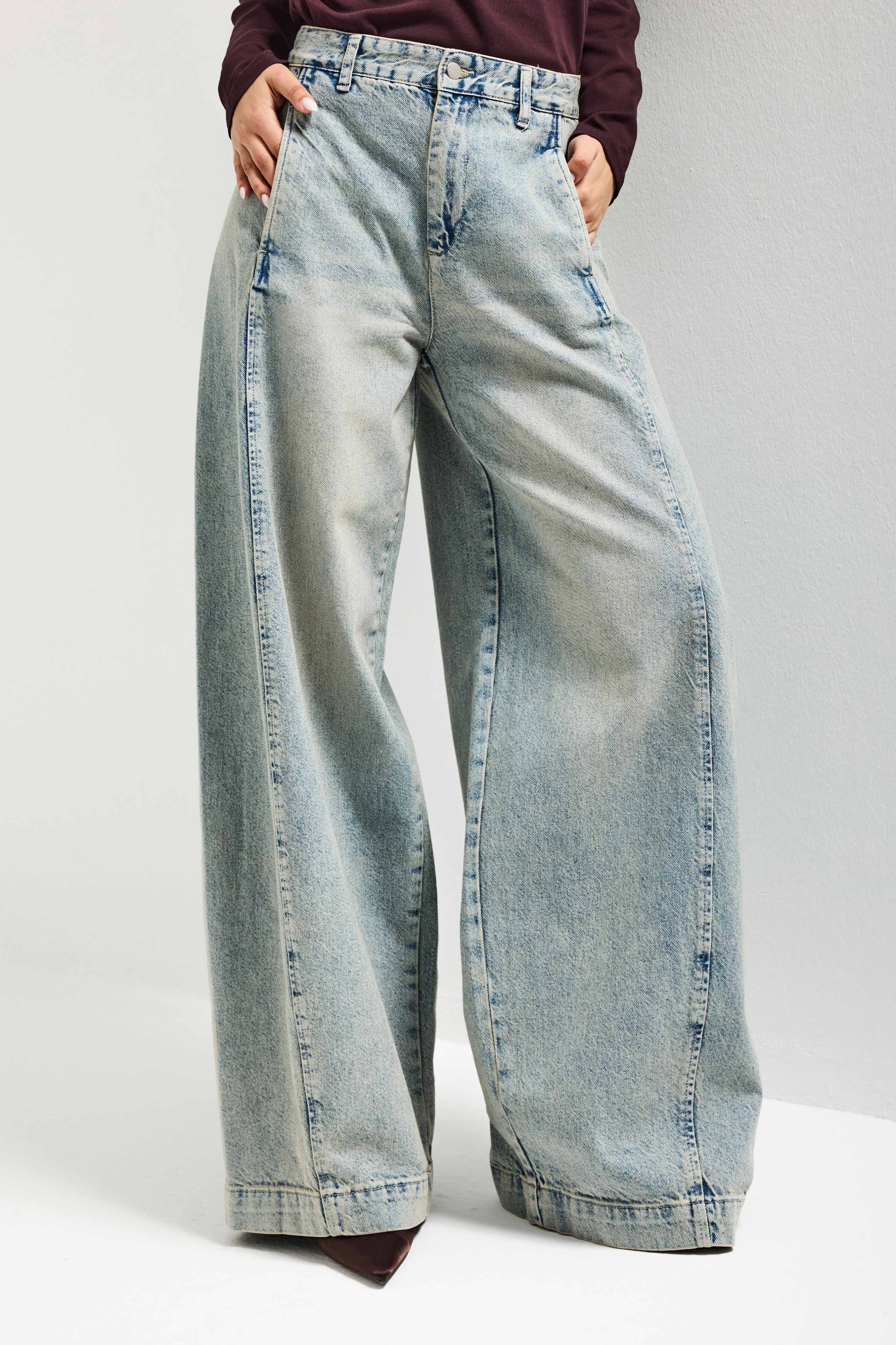 Kadın T.Kot Rengi 4s6-65 Süper Palazzo Fit Yandan Cepli Denim Jean