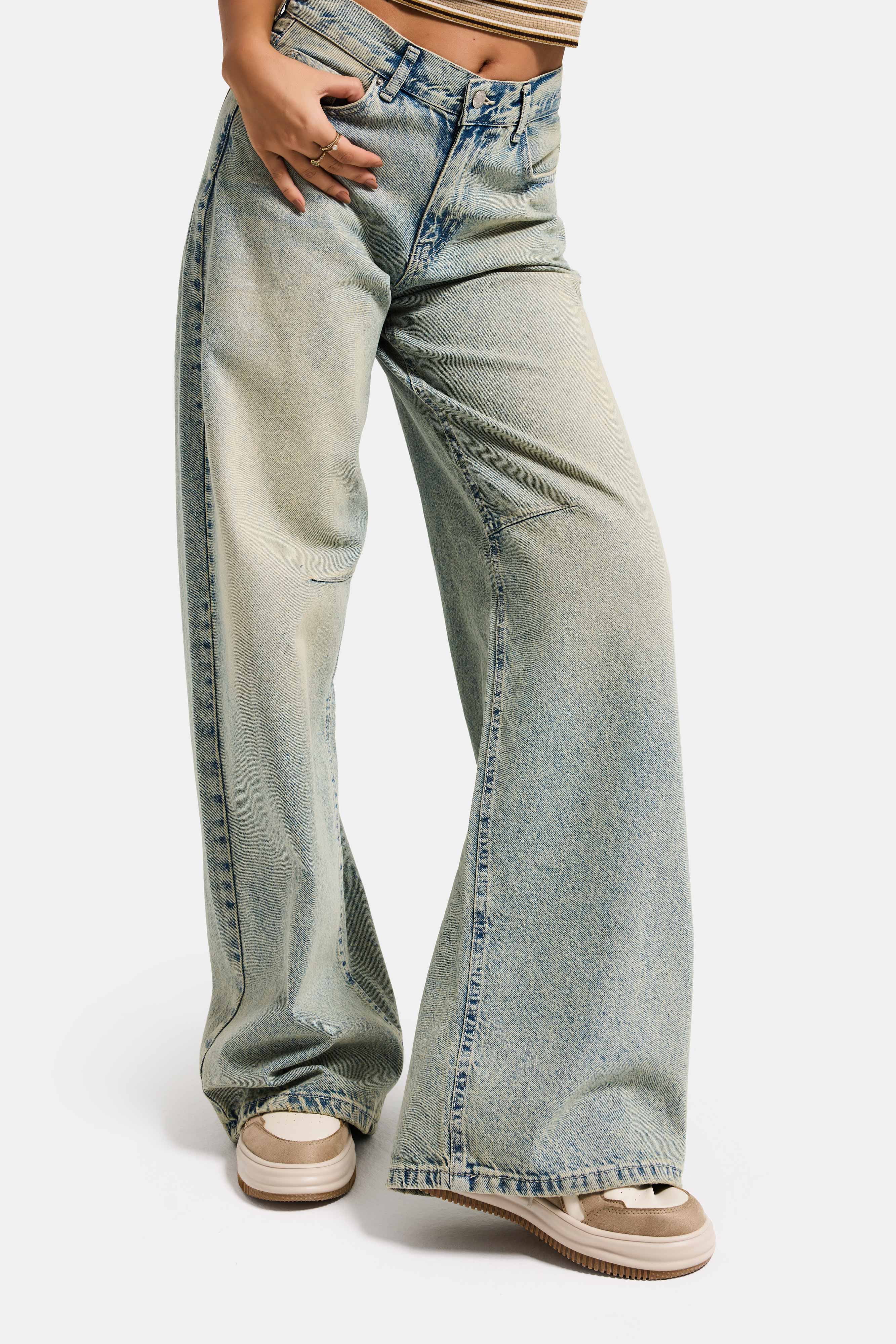 Kadın T.Kot Rengi 4s6-67 Wide Leg Loose Fit %100 Koton Denim Jean